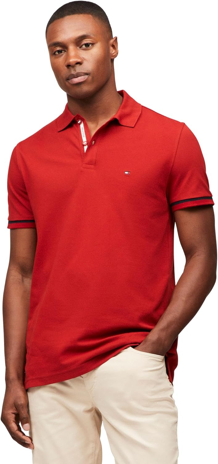 Tommy Hilfiger Mens Short Sleeve Casual Polo Shirts in Regular Fit with Stretch and Cuff Designs