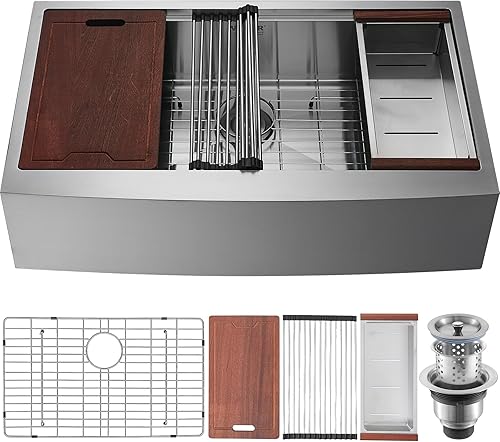 VEVOR Fregadero rústico de 30 pulgadas, fregadero de cocina de acero inoxidable 304, fregadero de cocina de montaje superior con repisa y