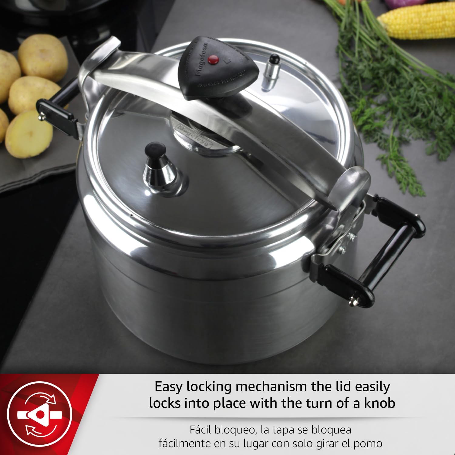 Magefesa Chef - Olla Express Profesional de 15 Litros, Fabricada en Aluminio, Apta para Gas, Vitrocerámica y Eléctrica, 3 Sistemas de Seguridad
