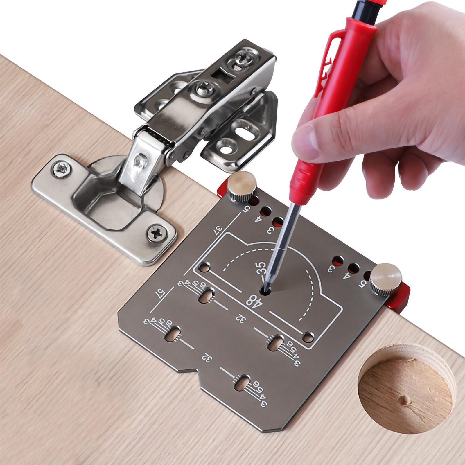 SANOSY 35mm Woodworking Hole Opener Punch Auxiliary Tool with Hinge Punch Locator and Limiting Frame, Quick and Precise Drilling and Mounting of Hinges for Cabinets and Doors