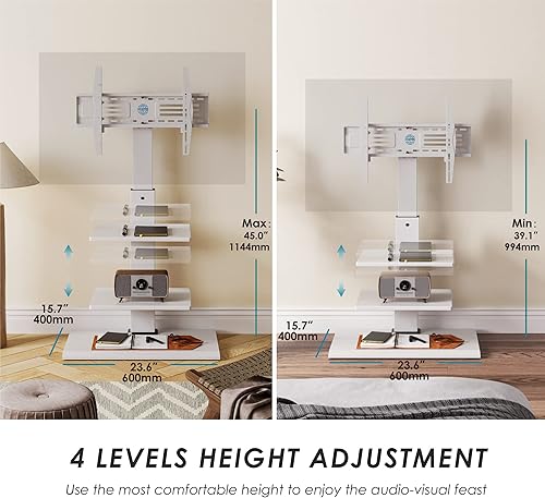 Miniatura 39 de FITUEYES - Soporte giratorio de suelo para TV, base de hierro, con ménsulas de montaje, para ahorro de espacio; para televisores LCD, LED, OLED,