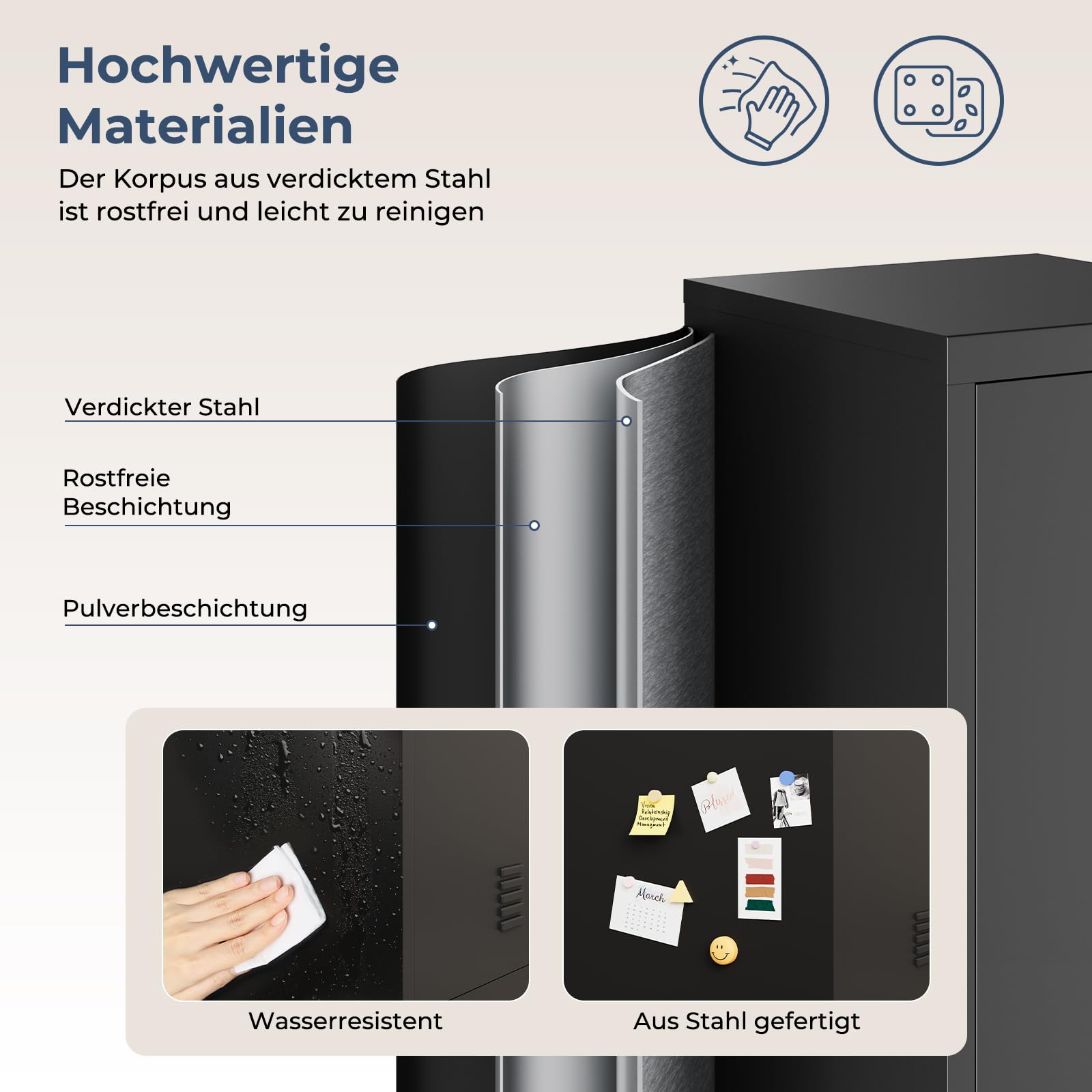 Dripex Metallschrank mit Hängestange, Stahlschrank Aktenschrank abschließbar Aufbewahrungsschrank Mehrzweckschrank Stahlspind für Schule Haus Büro Garag, Schwarz, 150 x 38 x 38 cm