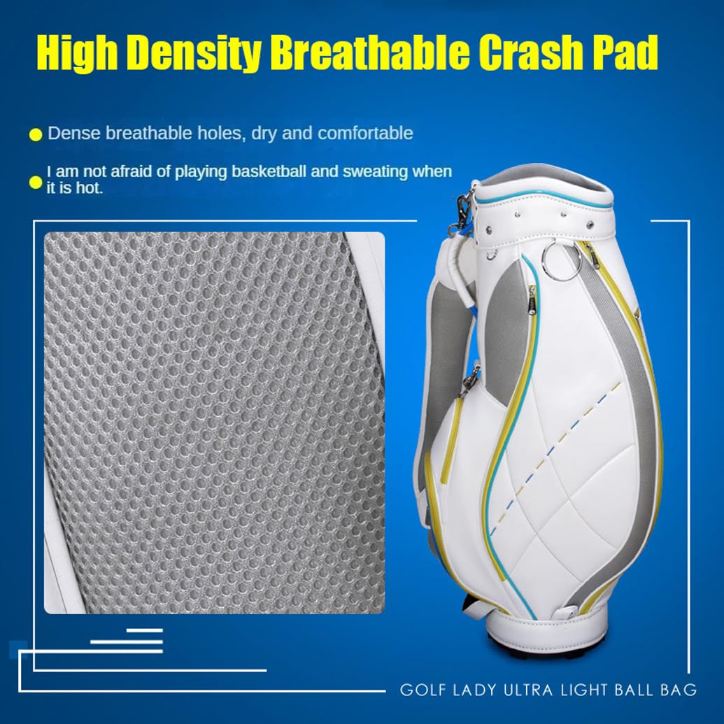LANGWEI Bolsas para Palos De Golf para Mujer, Paquete Portátil De Gran Capacidad De Cuero PU Impermeable Blanco, Bolsa Estándar De Golf Ligera para Campo De Golf