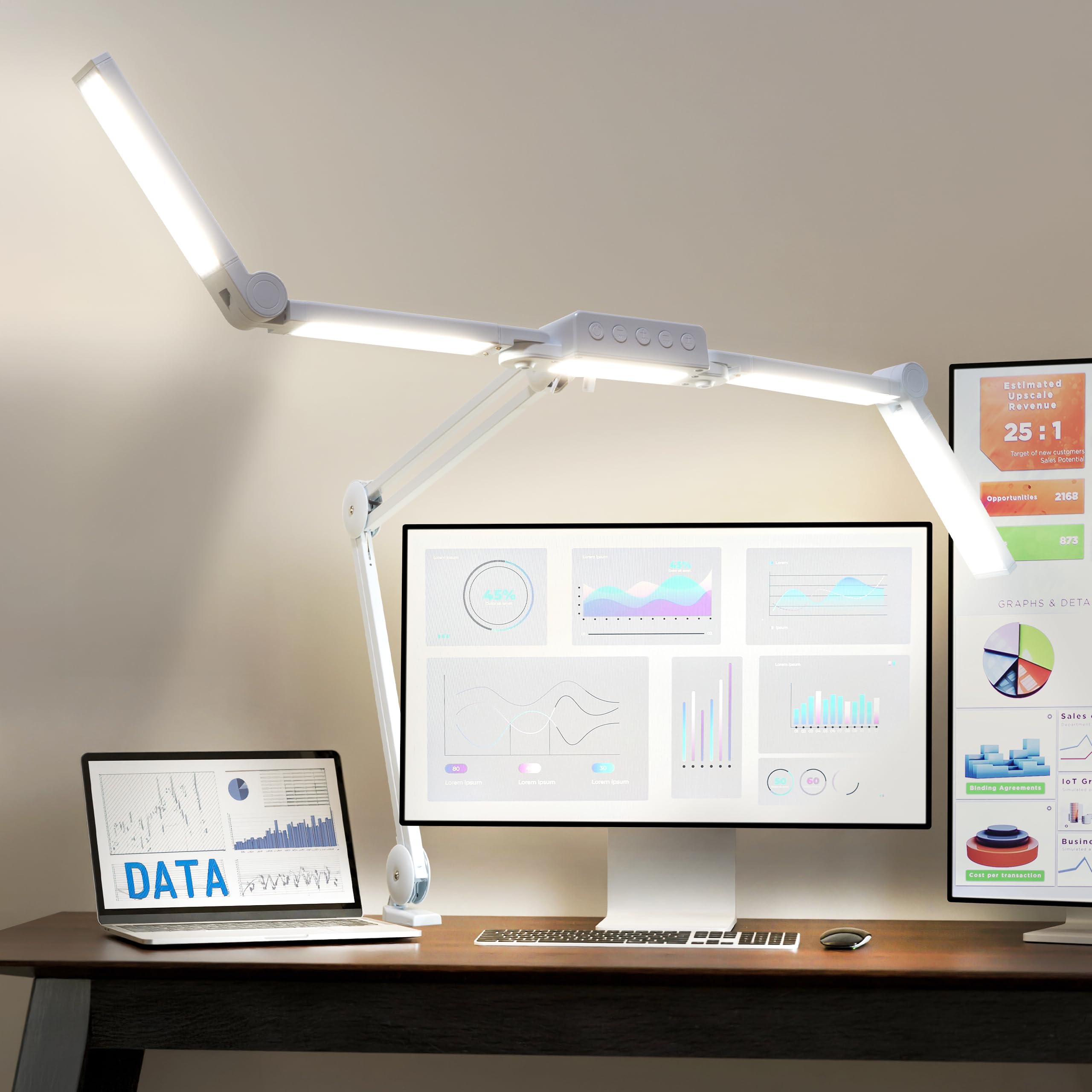 Neatfi (New Model) 3,000 Lumens LED Desk Lamp, Dimmable, 360 SMD LEDs, 30W, CRI 95, Adjustable Light Modes, Task Lamps for Home Office, Study Lamp, Desk Light Bar (CCT with Clamp, White, 112CM)