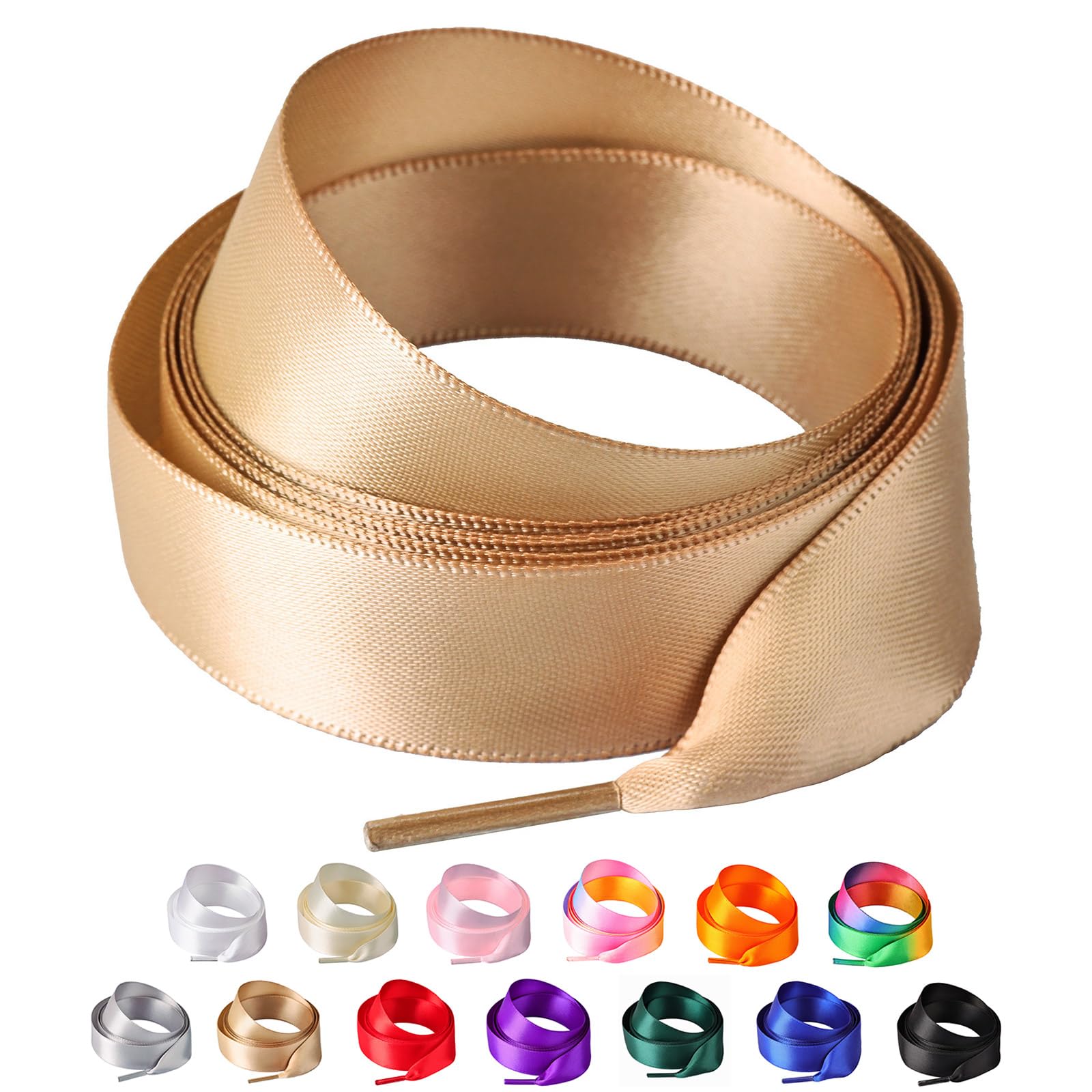 Olukssck 2 Pairs Ribbon Shoe Laces for Women, 3/4" Wide Colorful Satin Shoelaces for Sneakers