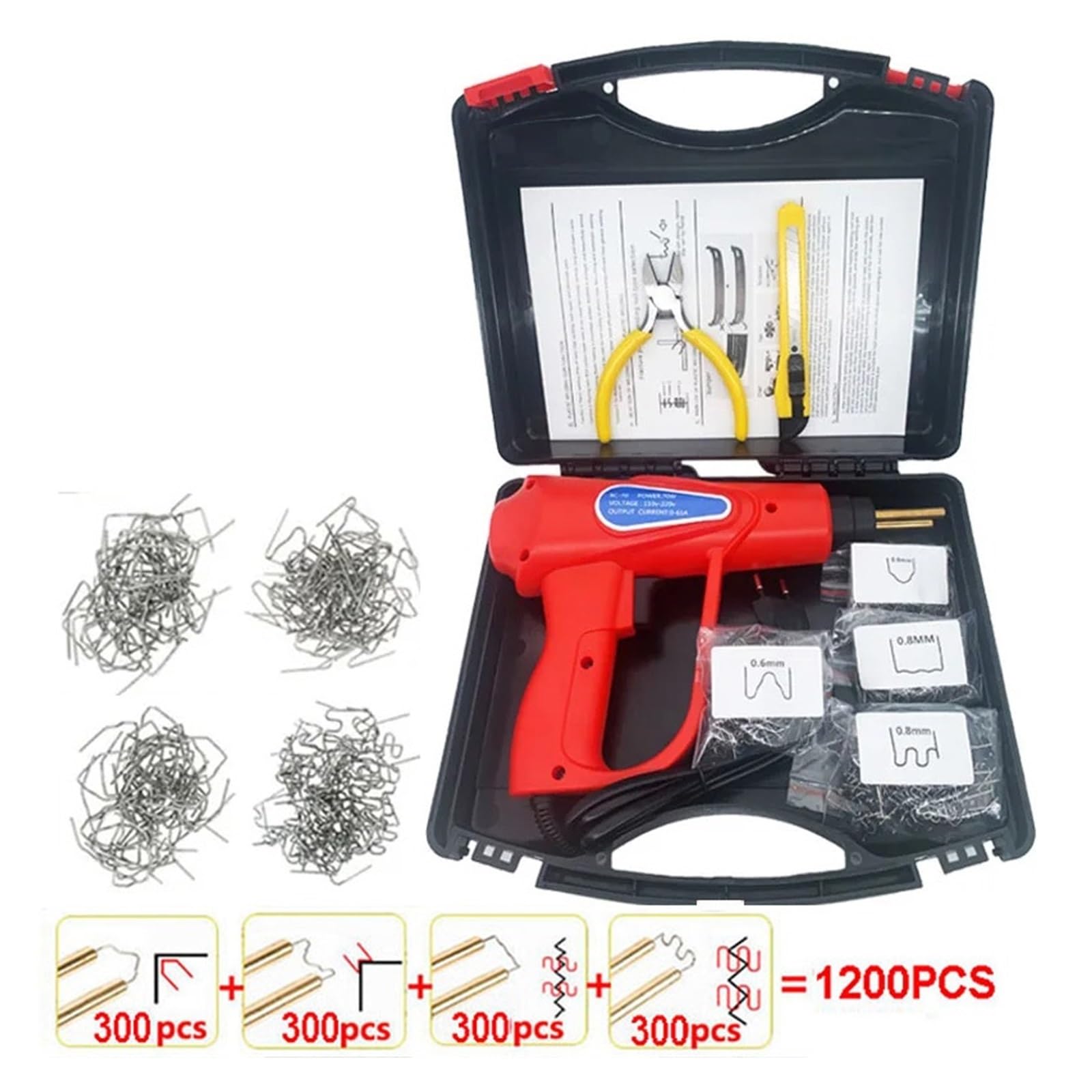 70W Gorący Zszywacz Spawacz Tworzyw Sztucznych Opalarka Spawarka Lutownica Zszywki Spawanie Elektryczne Narzędzia Do Naprawy Zderzaka Samochodowego Wydajne spawanie(70 RED 1200 BOX)