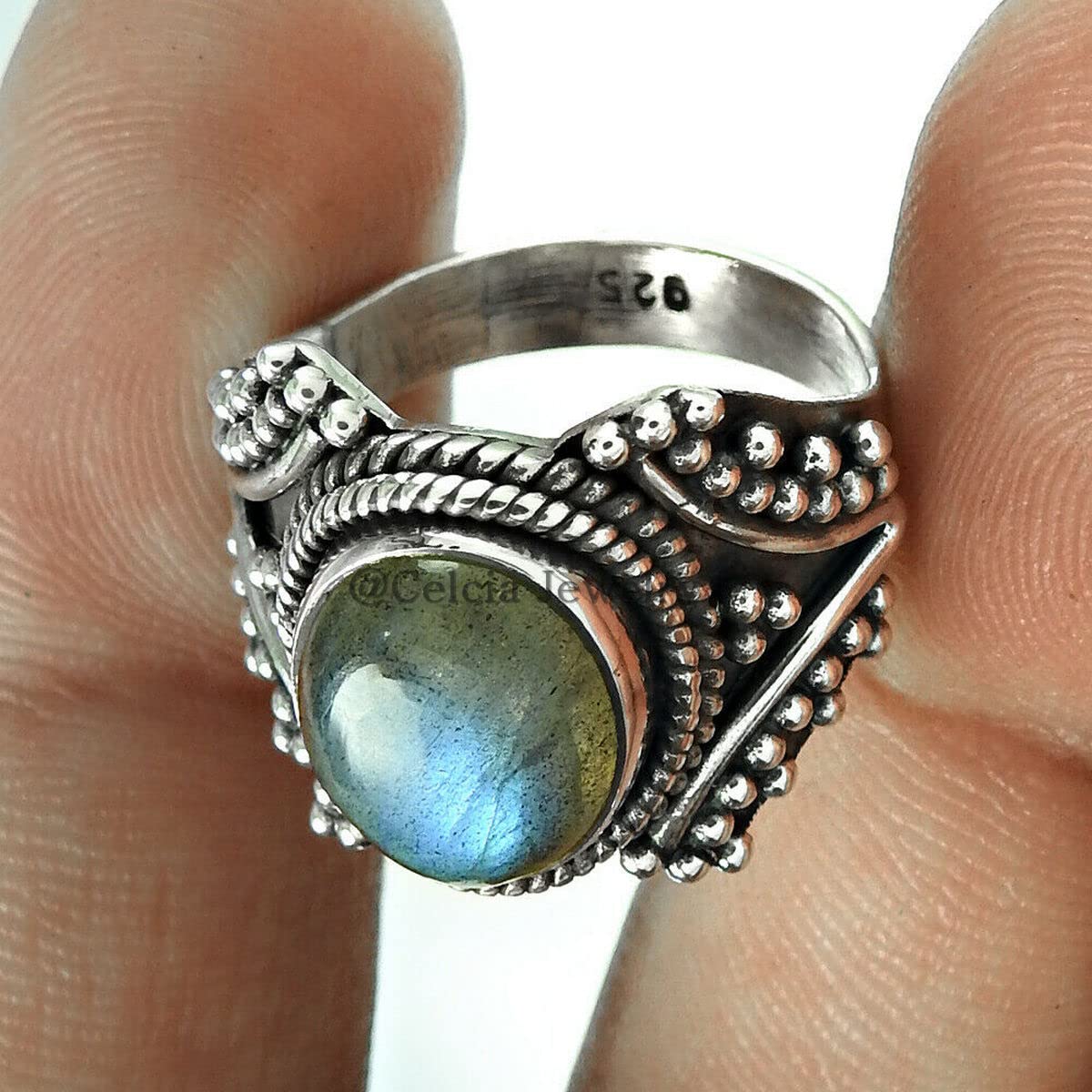 Labradorita natural Joyería hecha a mano unisex, anillo de declaración de plata de ley 925 sólida, anillo de promesa, anillo de boda para mujer, regalos del día de la madre, piedra natal de junio