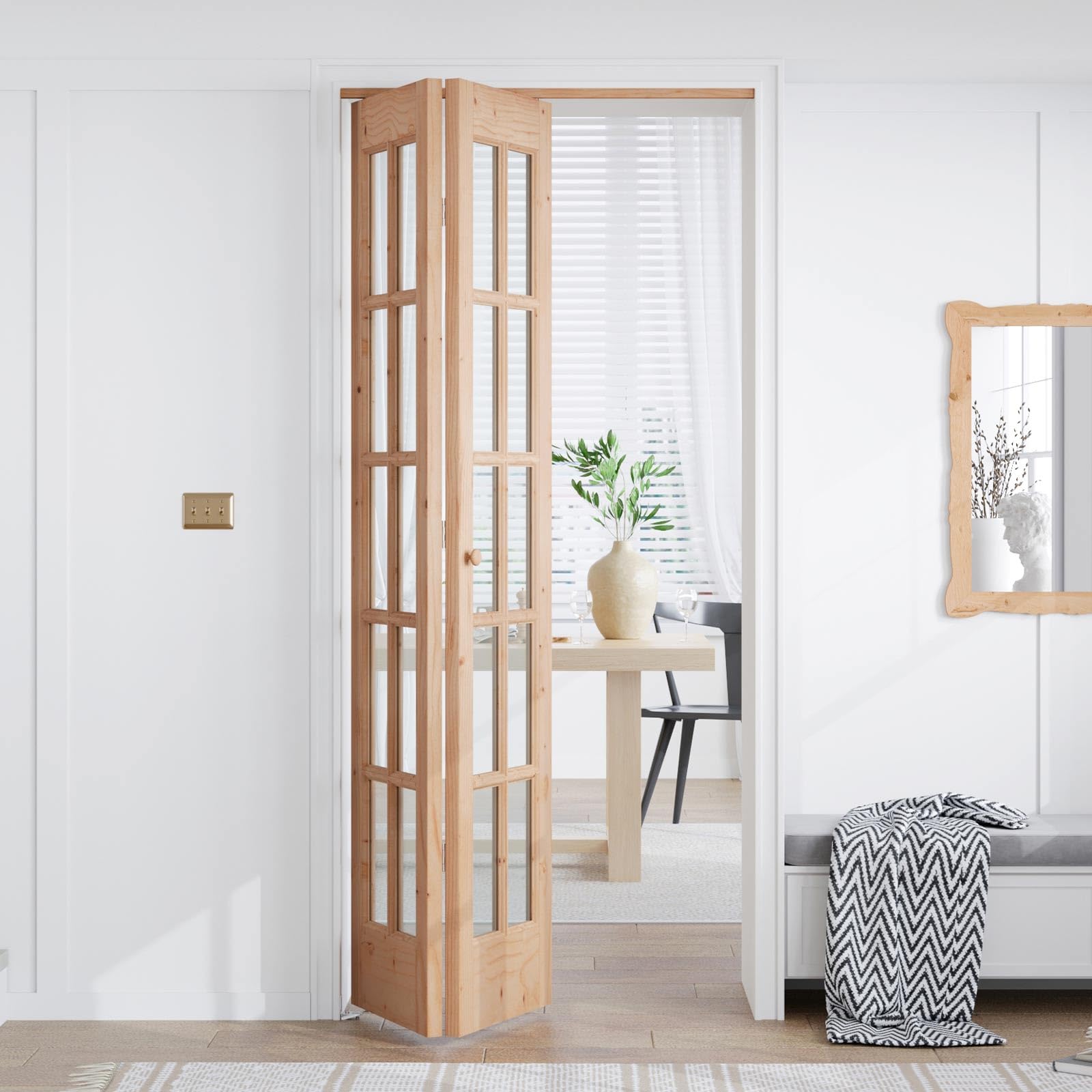 EaseLife Bifold Closet Door,for 36in x 80in (Double 18x80) Opening,French Glass Barn Doors with 3FT Concealed Bi-Fold Sliding Hardware Kit Included,Preassembled Door,Easy Install,DIY staining