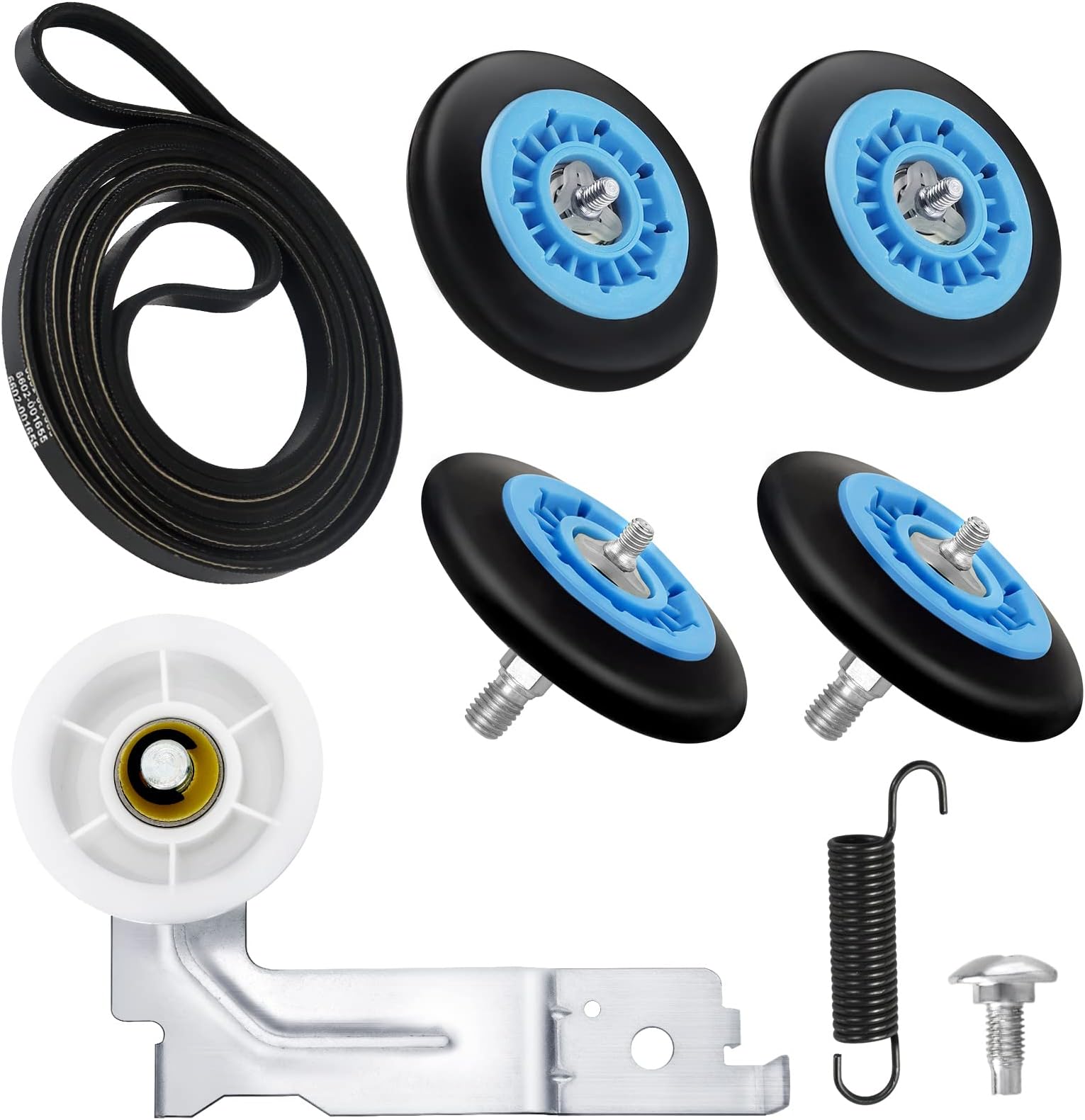 Dryer Repair Kit Fit for Samsung DV42H5000EW/A3 DV45H7000EW/A2 DV42H5200EP/A3 DV40J3000EW/A2, Includes DC97-16782A Samsung Dryer Roller, 6602-001655 Dryer Belt, DC93-00634A Idler Pulley by Techecook