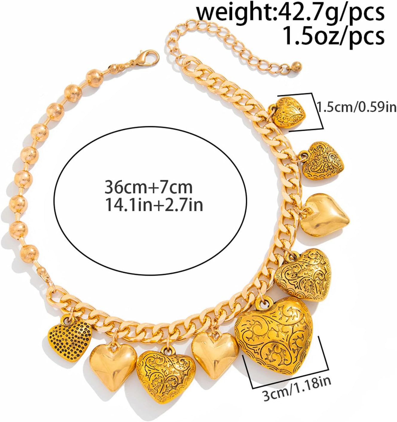 Chunky Heart Necklace Gold Plated Chunky Statement Necklace for Women Big 3D Heart Pendant Necklaces Trendy Jewelry Birthday Gift - Image 7