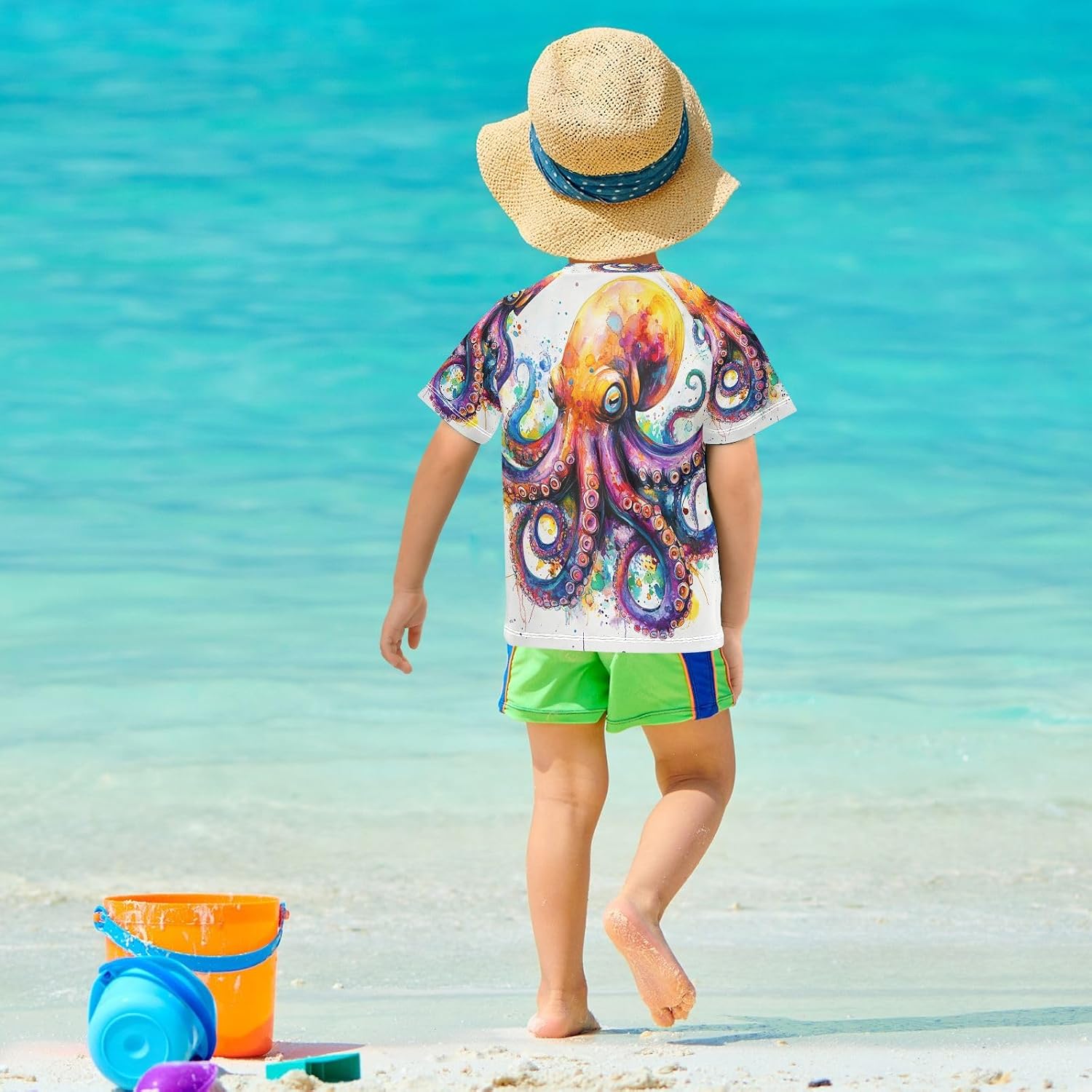 Toddler Boy Short Sleeve Rashguard Swim Shirt UPF 50+ Sun Protection Quick Dry Shirt