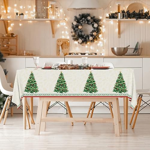 Miniatura 5 de Decoraciones de mesa de Navidad, mantel desechable de árbol de Navidad, mantel rectangular de plástico impermeable para suministros de fiesta de