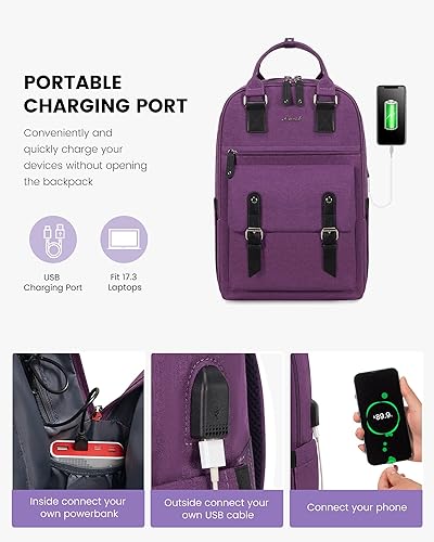 Miniatura 6 de LOVEVOOK Mochila para laptop para mujer, mochila vintage de viaje de negocios con puerto de carga USB, para profesores, médicos, enfermeras, bolsa