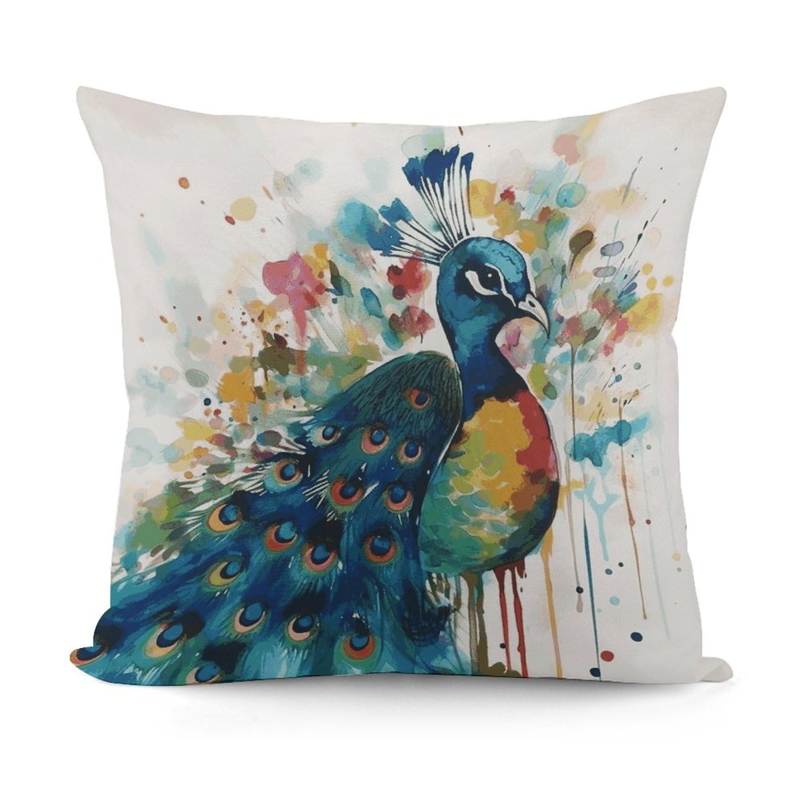 JTREHY Watercolor Peacock Pillow Covers Decorative Throw Pillow Covers Soft Decor Couch Cushion Case Modern Square Pillow Cases Summer Pillow Cover for Sofa Living Room 18x18 in