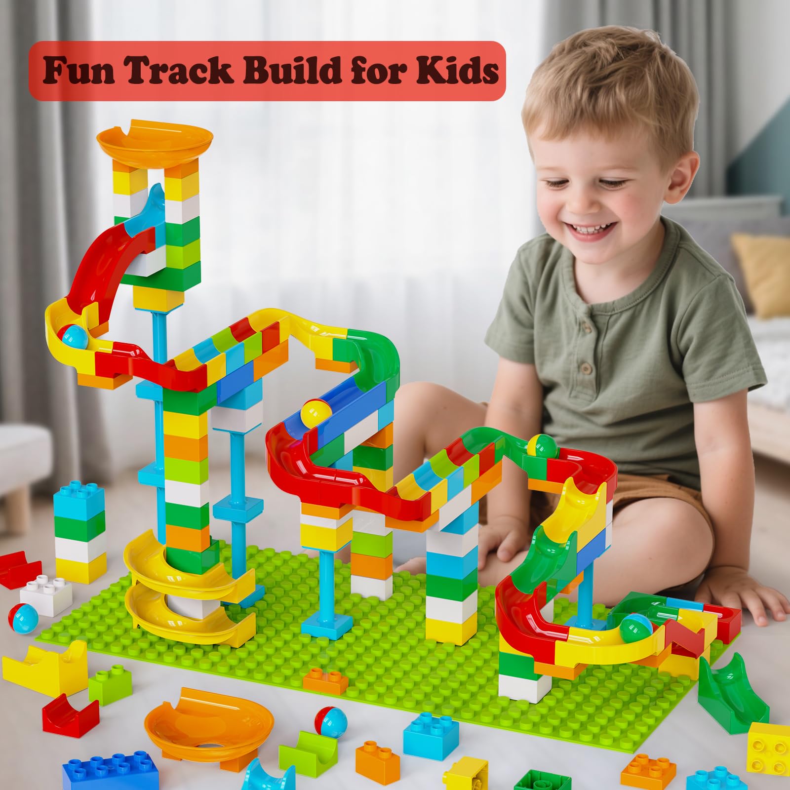 Bloques de construcción Marble Run para niños de 3 a 8 años, juego de 128 piezas de ladrillos de construcción STEM con juego de anillo de lanzamiento, juguetes educativos de aprendizaje para 3