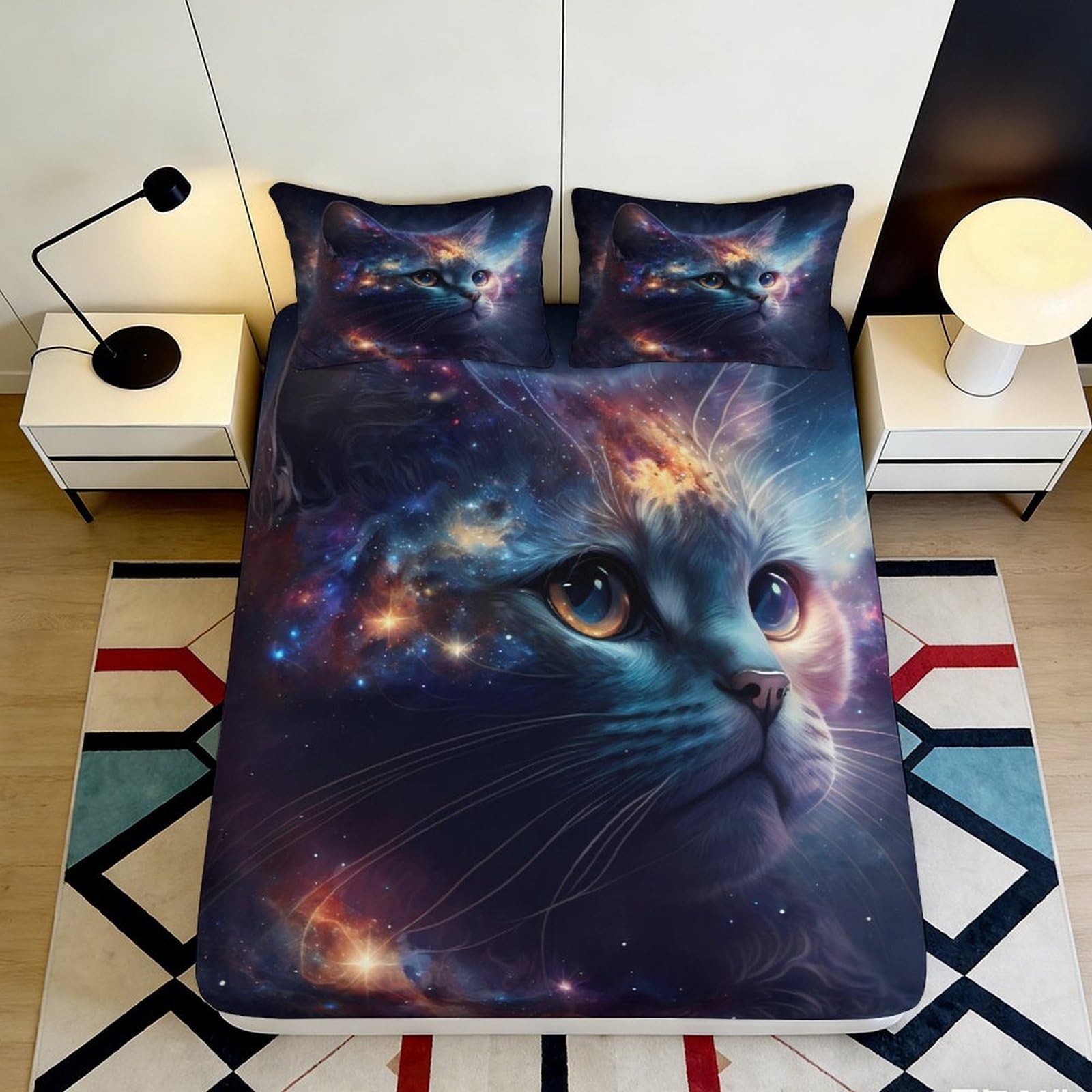 3D Printed Galaxy Starry Sky Fitted Sheet Microfiber Soft Breathable Cosmic Nebula Bed Sheet for Bedroom Decor 90x200x25cm