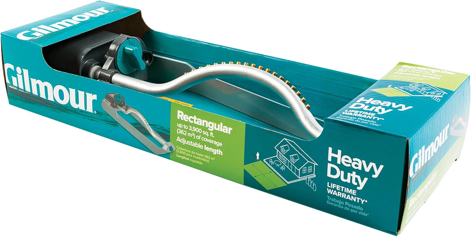 Gilmour 3600 Sq Ft Adjustable Rectangular Lawn Sprinkler, Oscillating Water Sprinkler for Large Area Coverage, Hose Sprinkler for Lawn and Garden, Gray