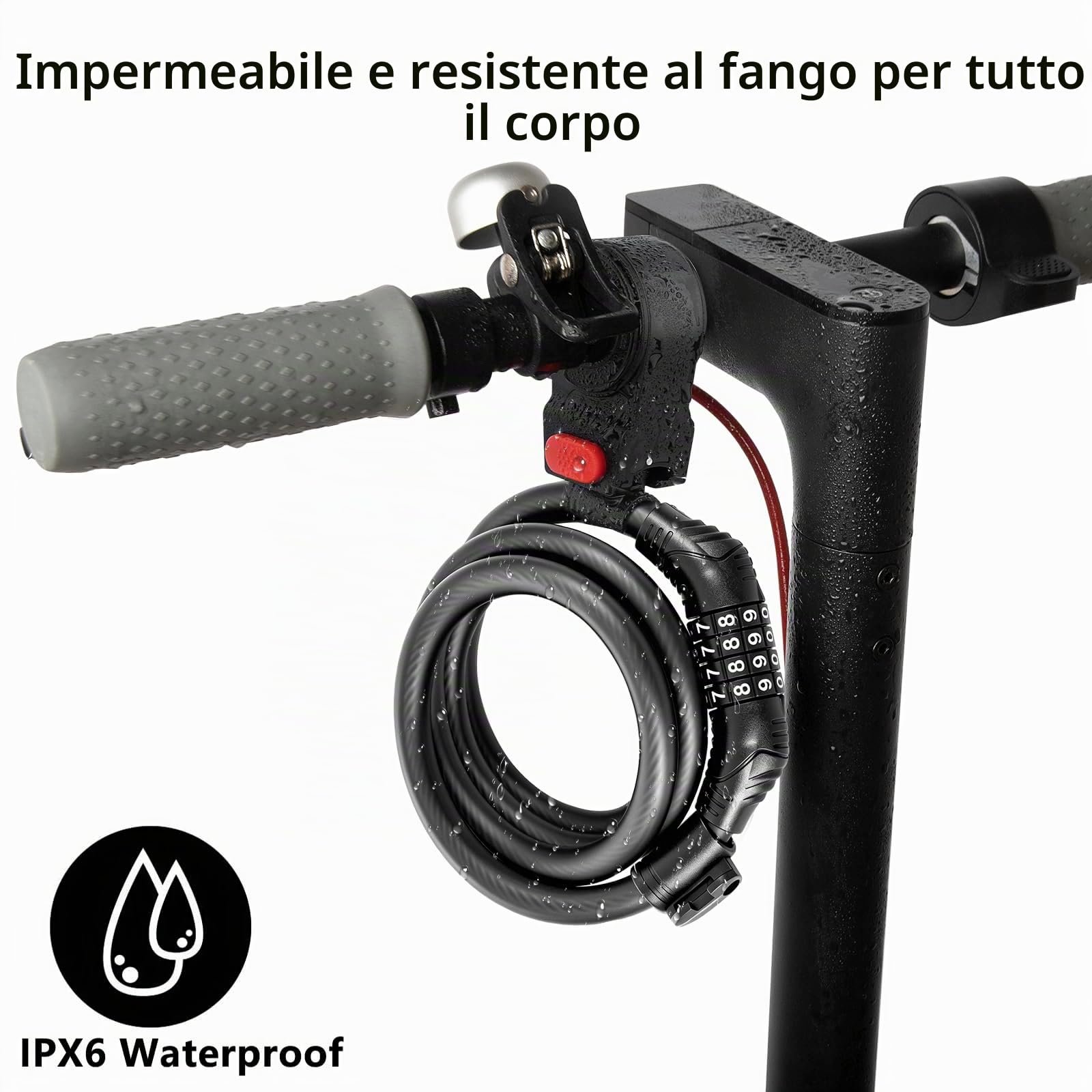 Antifurto per Scooter Elettrico e Bicicletta - 120 x 12 mm, Con Cavo in Acciaio da 12 Tacchi e Codice Intelligente a 4 Cifre - per Moto