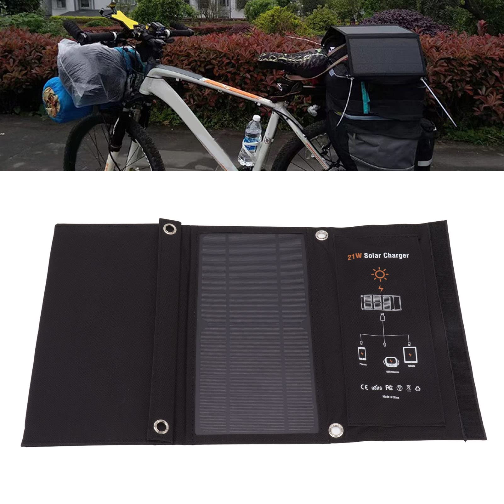 21 W Faltbares Solarpanel-Ladegerät, Tragbare Solar-Telefon-Ladepanels mit Zwei USB-Anschlüssen