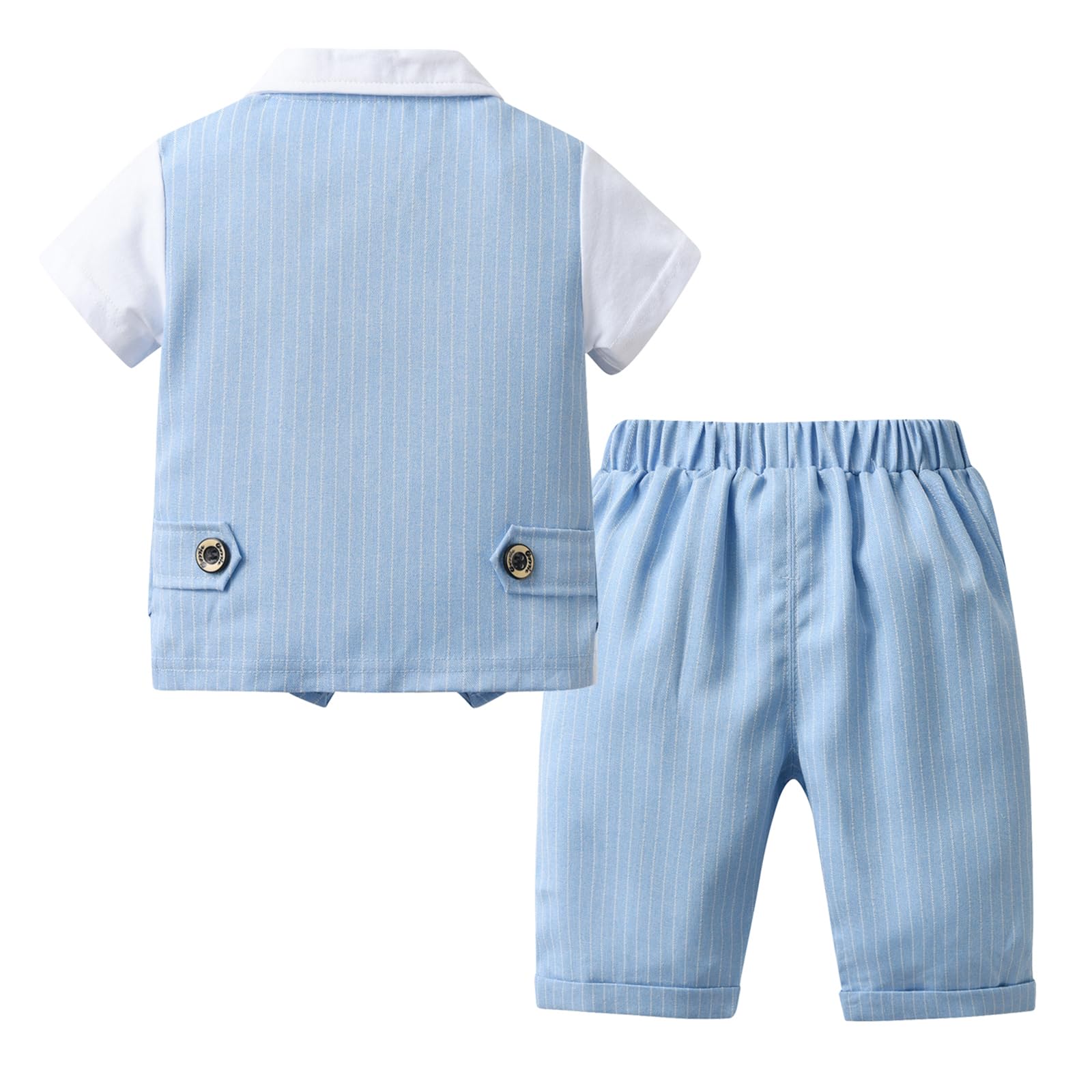Completo Elegante Bambino Estivi Cerimonia Nozze Abbigliamento, Camicie + Papillon + Gilet + Pantaloncini, 4 Pezzi