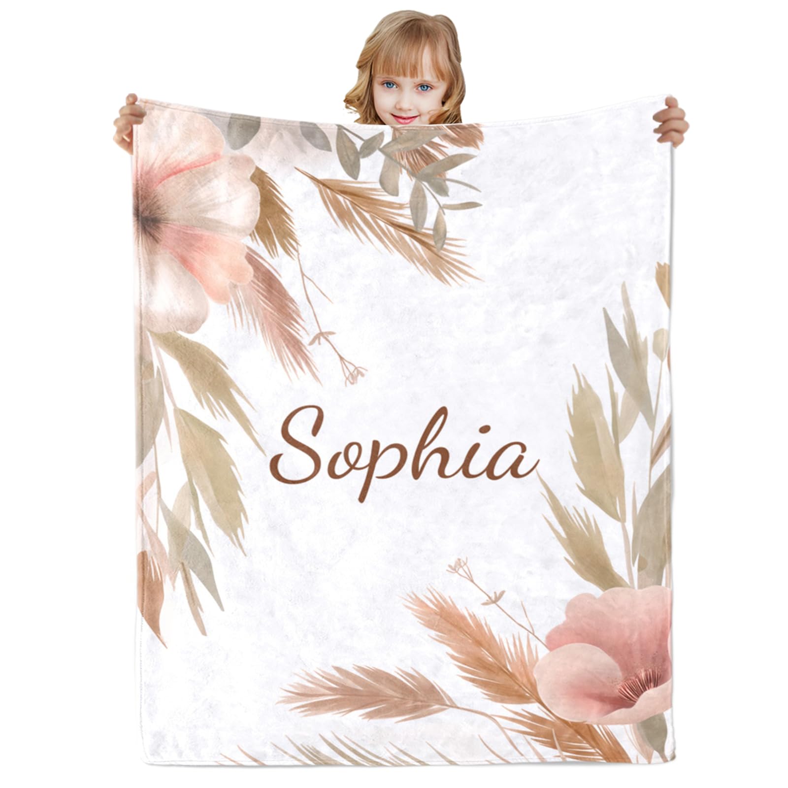 Urijk Personalised Name Blanket,Customised Baby Blankets with Name,Custom Throw Blanket for Kids Adults,Personalised Gift for Mothers Fathers Day Birthday Anniversary Wedding(Flower 2) โ image 1