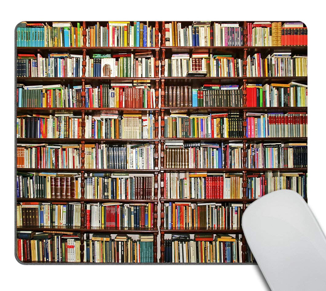 Smooffly Library Bookshelf Design Customized Rectangle Non-Slip Rubber Mousepad Gaming Mouse Pad 9.5 X 7.9 Inch (240mmX200mmX3mm)