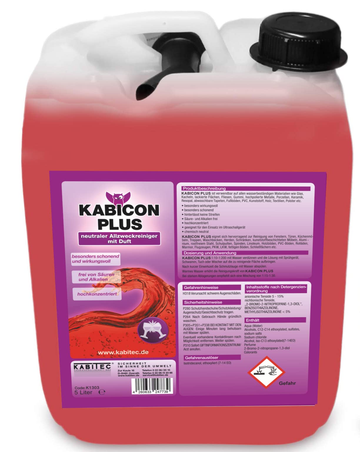 KABICON PLUS neutraler Allzweckreiniger mit Duft │ Universalreiniger Neutralreiniger Mehrzweckreiniger Vielzweckreiniger │ 5 Liter Kanister Hochkonzentrat