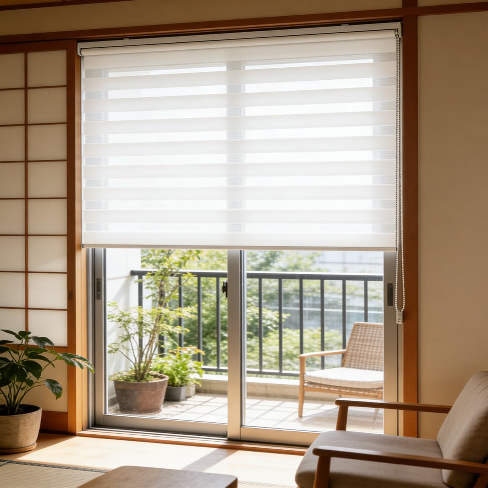 Doppelrollo Klemmfix Ohne Bohren 53 x 80 cm Blickdicht Oder Transparent, Ohne Bohren Möglich, Doppelrollo Wandmontage Sonnenschutzrollo Zebrarollo für Fenster Und Tür, Weiß