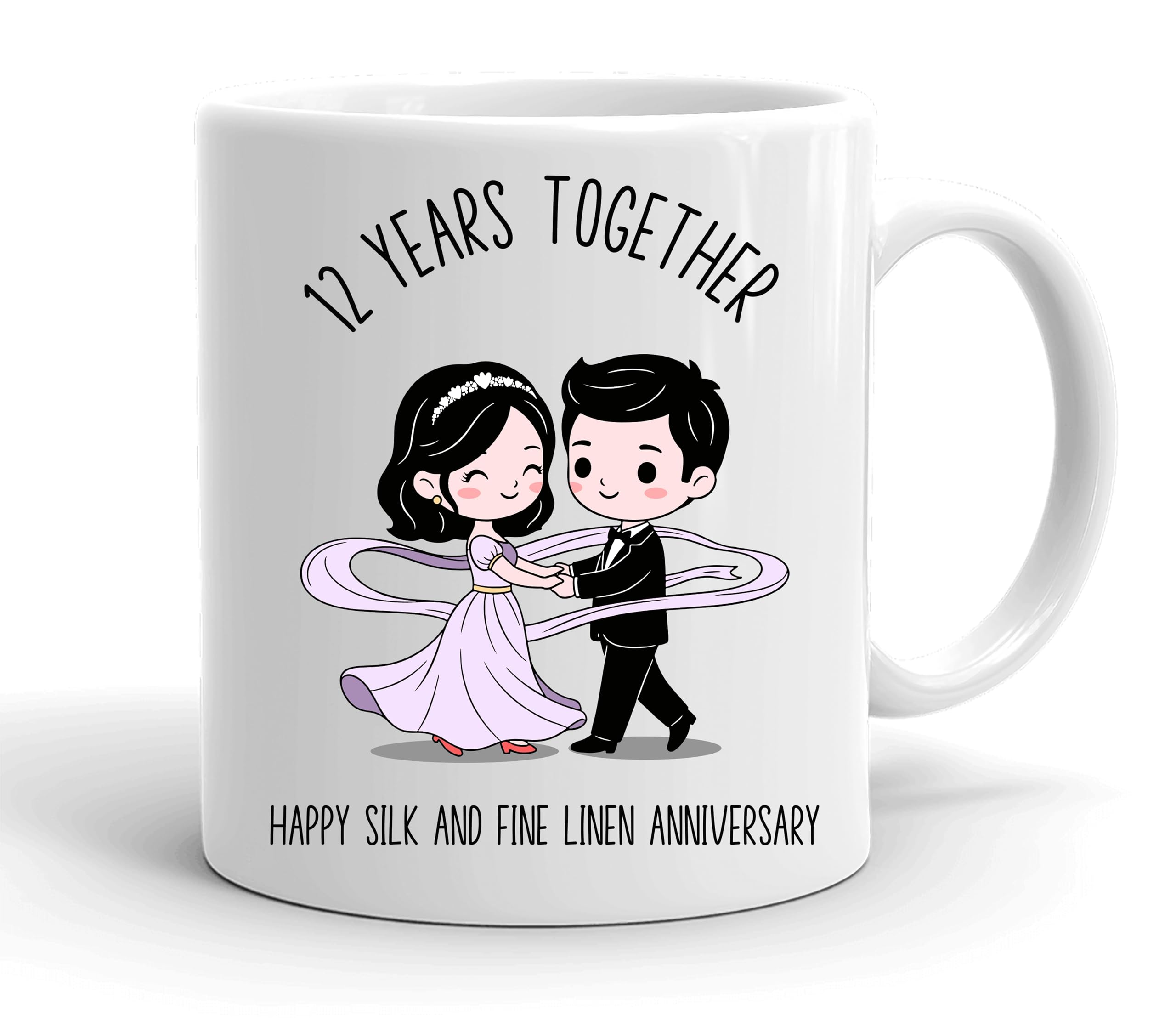 VIROSA 12 Years Silk and Fine Linen Anniversary Mug – 11oz Ceramic Coffee Cup Gift for Husband, Wife, Couples – Twelfth Wedding Anniversary Present Idea, Romantic Keepsake