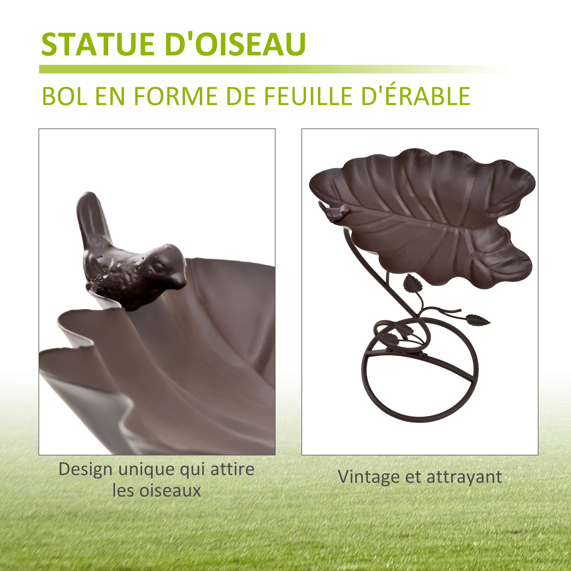 Bain Oiseaux Bronze Antique Outsunny - Abreuvoir Mangeoire Ø50x71 Cm Forme Feuille Lotus