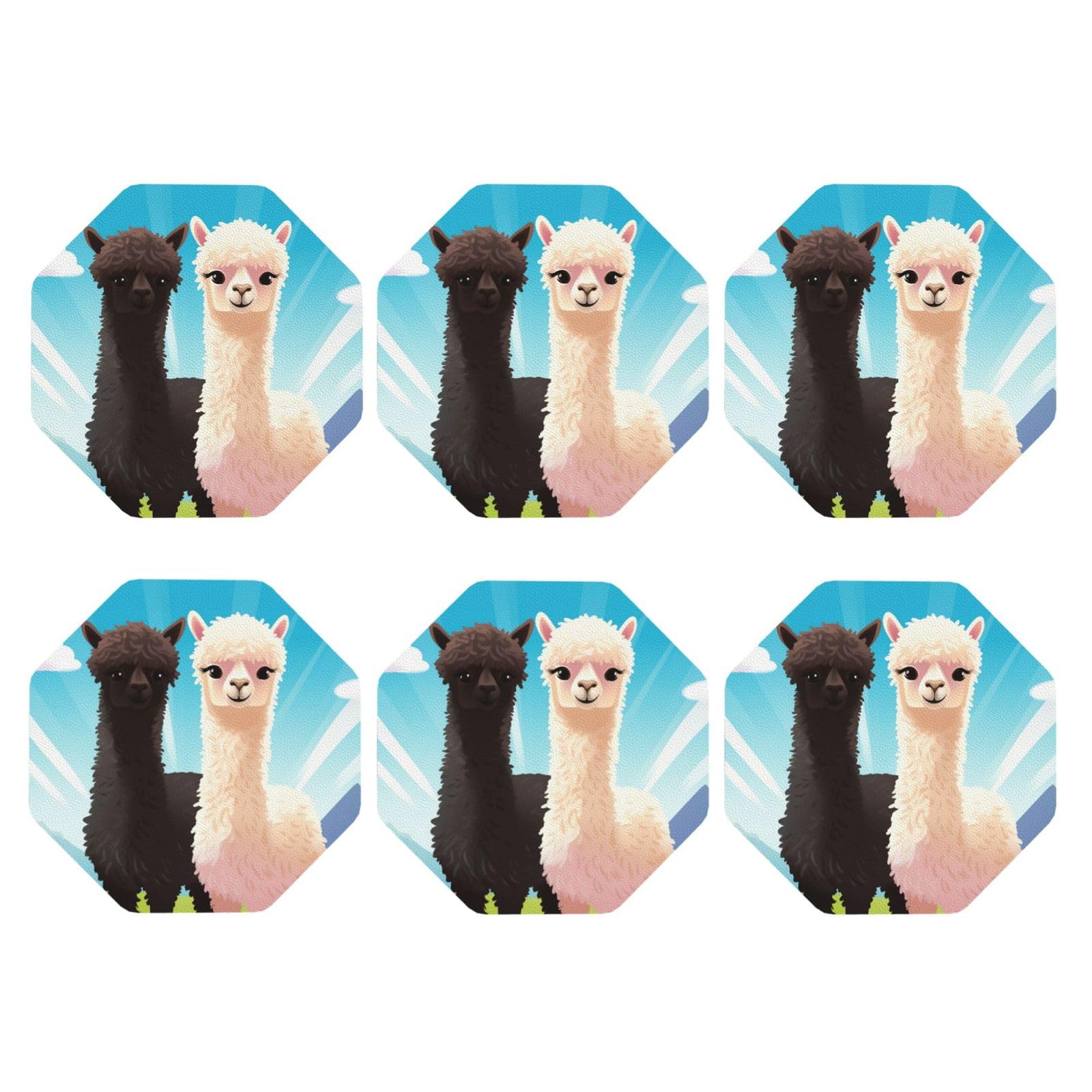 6pcs Leather Coasters for Drinks, Alpaca Drink Coasters for Tabletop Protection, 4" Cup Coasters for Coffee Table Decor, Non-Slip Drinking Cup Mat for Hot Or Cold Drink