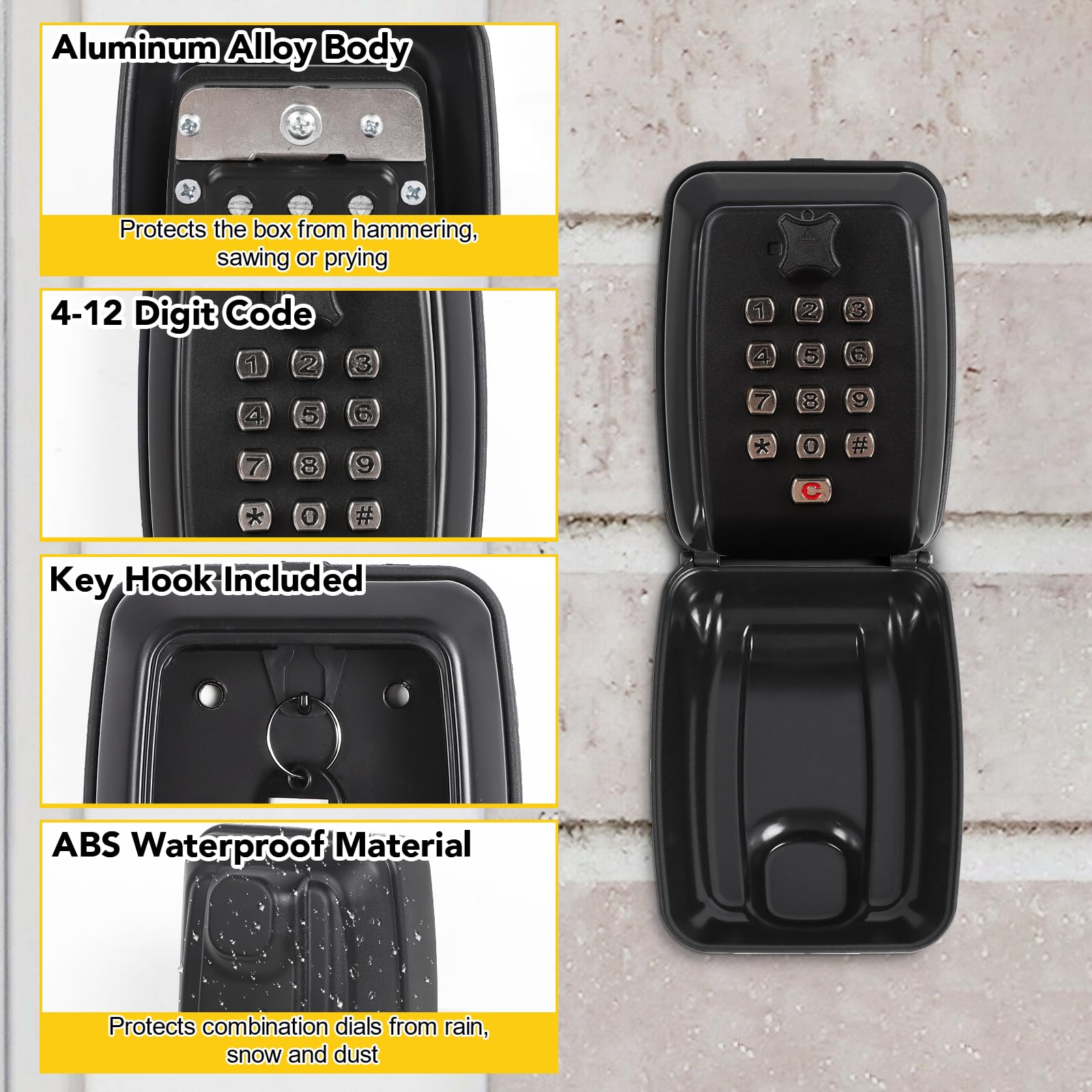 Key Safe Wall Mounted Outdoor, Police Approved Secure Key Lock Box Outdoor with 12 Digit Combination - Image 3