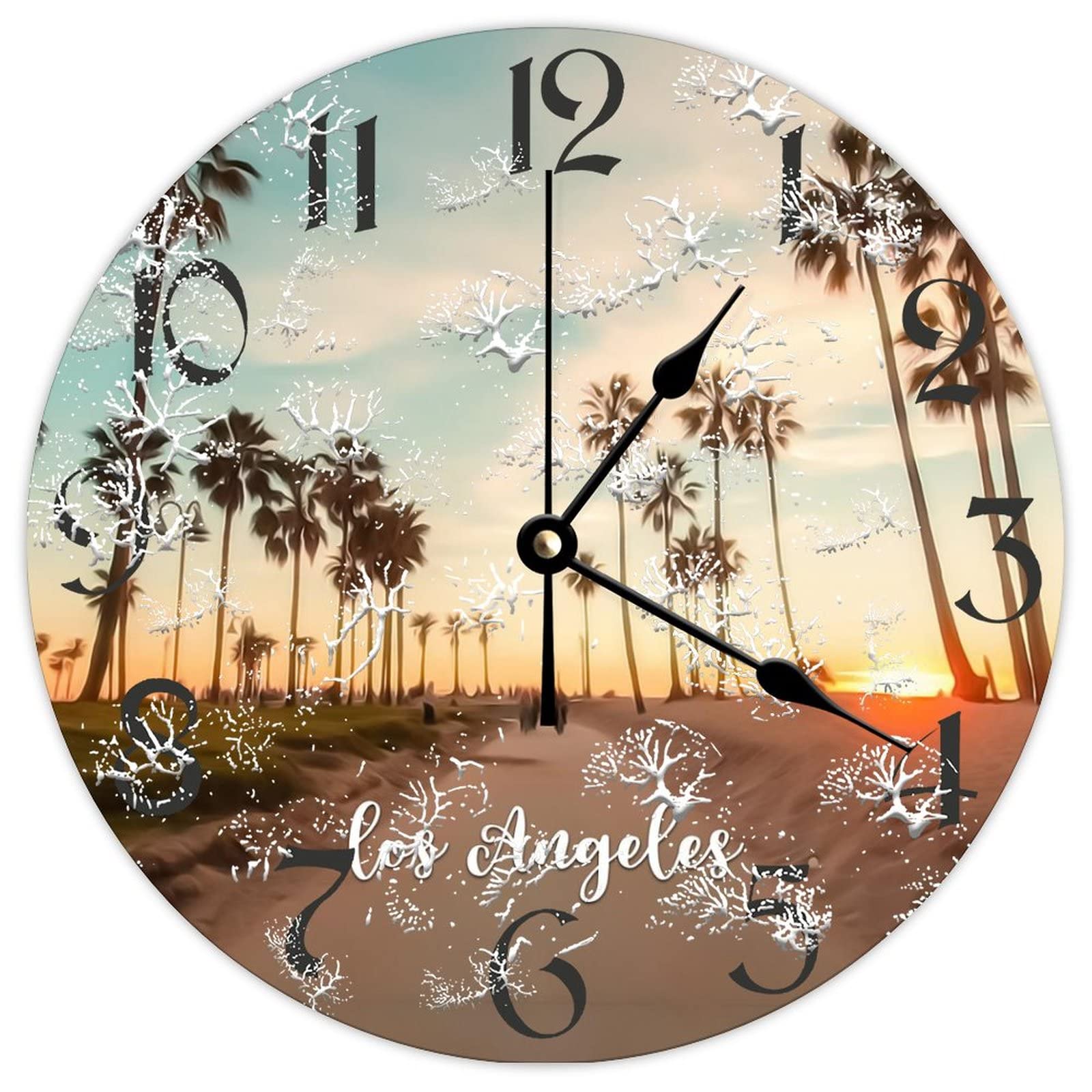 Cadeau rétro horloge murale en bois Los Angeles ronde 38 cm originale