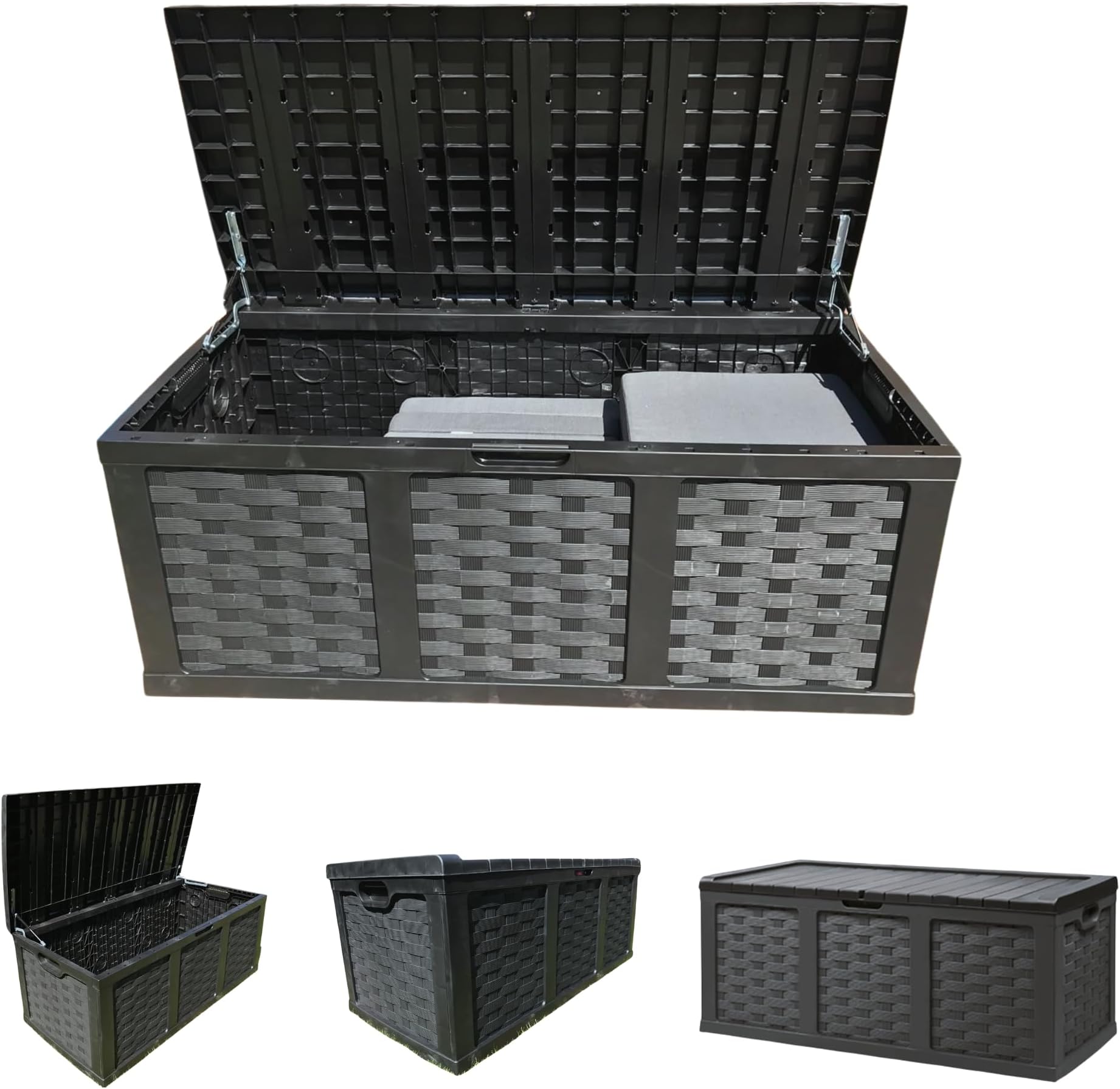 Samuel ALEXANDER HUGE XXL 634 Litre PVC Strong Outdoor Garden Storage Box Garden Storage Seat, Decking Box Perfect For Cushions And Additional Storage In Black