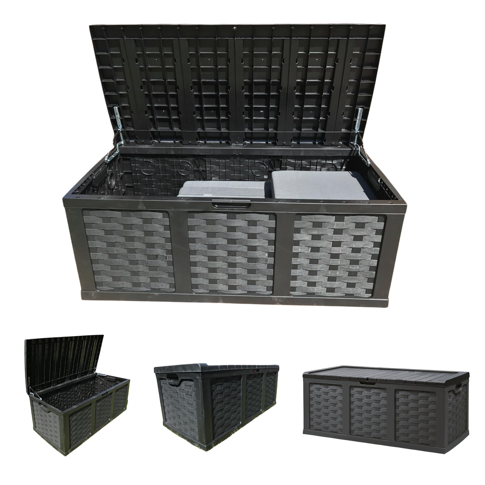 Samuel ALEXANDER HUGE XXL 634 Litre PVC Strong Outdoor Garden Storage Box Garden Storage Seat, Decking Box Perfect For Cushions And Additional Storage In Black