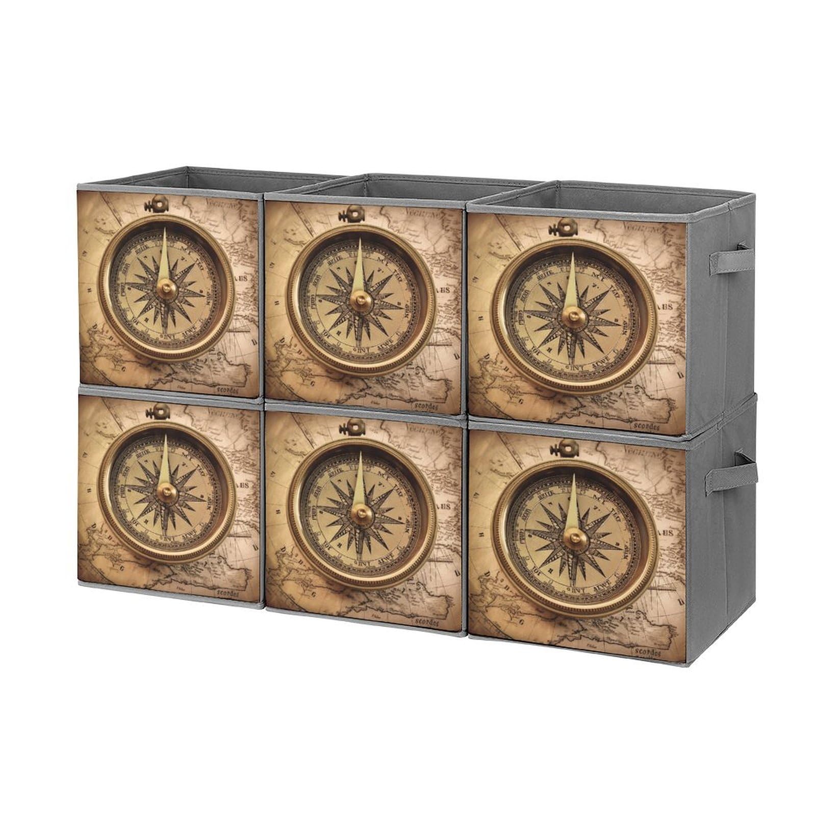 Bacs de rangement pliants motif boussole pour placard et maison