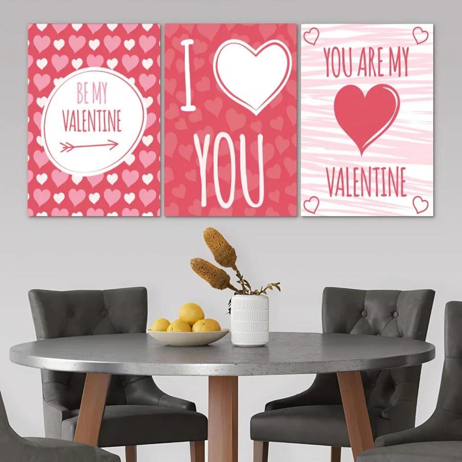 Yocheng 3pcs/set Canvas Poster, Pink Valentine's Day Heart Canvas Paintings Wall Art Romantic Posters For Valenti 21x30cmx3 No Frame