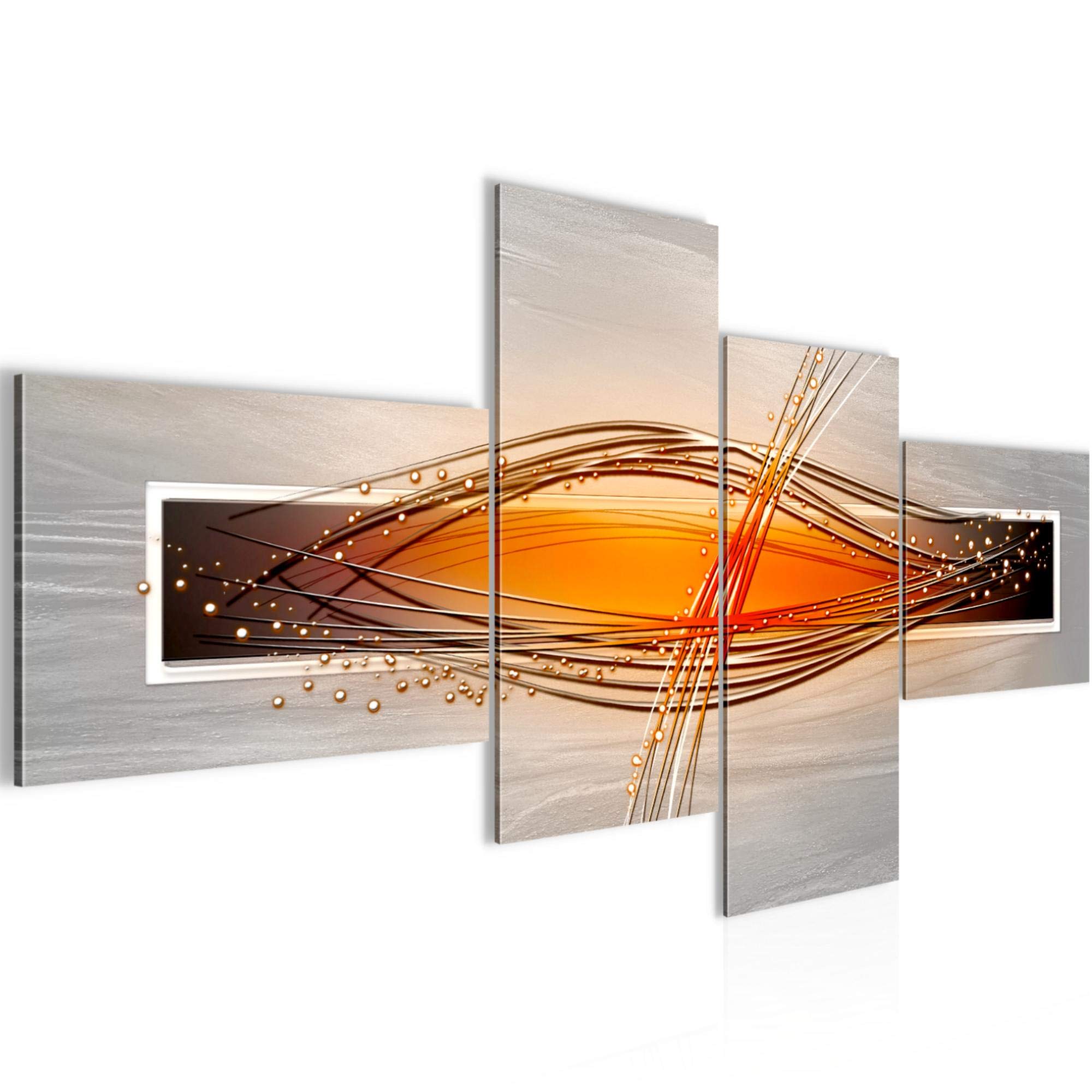 Tableau abstrait gris orange blanc 4 parties pour décoration murale salon moderne