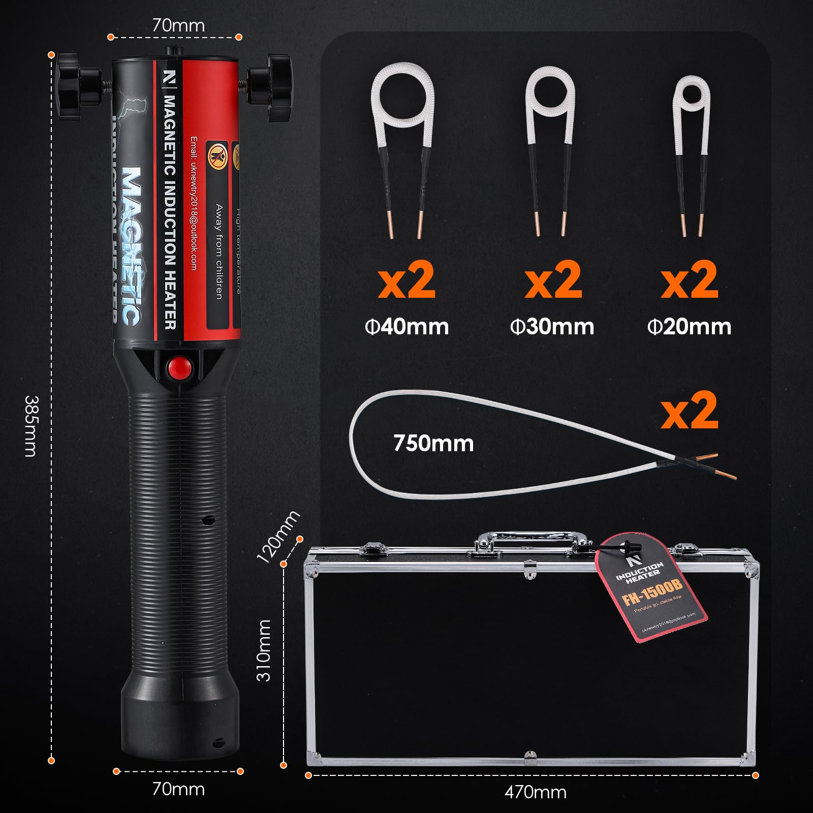 NEWTRY Kit de Chauffage par Induction Magnétique, 1500W, Outil de Dévissage Électromagnétique sans Flamme pour Écrous Rouillés, 8 Bobines, Réparation Automobile, 220V