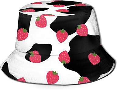 Strawberry Cow Bucket Hat Foldable 