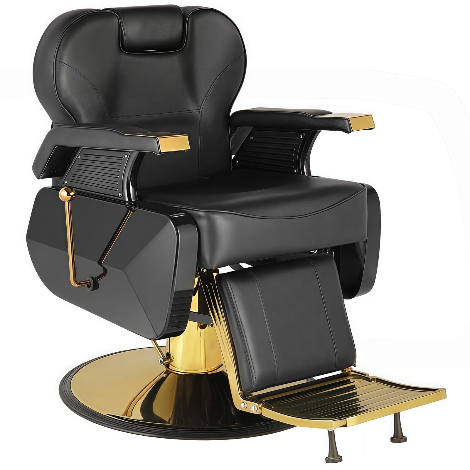 OZBMA Barber Salon Chair - Vintage Hydraulic Styling Chair, 360° Swivel, Professional Hair Cutting and Shampoo Equipment for Beauty Salons (Black Gold)