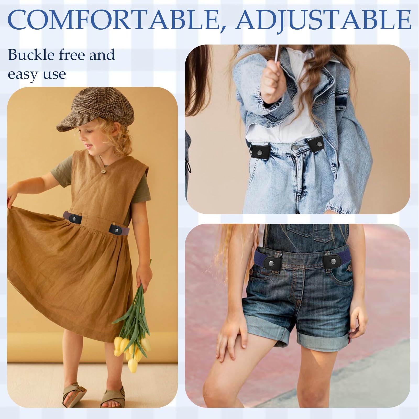 3 cinturones sin hebilla para niños, cinturón para niños sin hebilla, cinturón elástico invisible para niños y niñas, uniforme escolar vaquero, Negro + Azul + Marrón, 40 cm bis 63 cm
