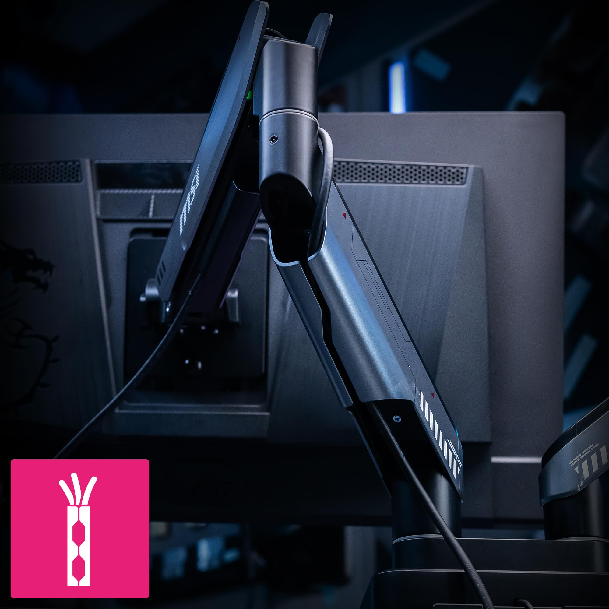 MSI MPG MT201R V2 - Braccio di supporto per monitor singolo RGB premium, supporta schermi da 17-49" e 20 kg, compatibile VESA, supporto regolabile con molla a gas resistente, morsetto e passacavo