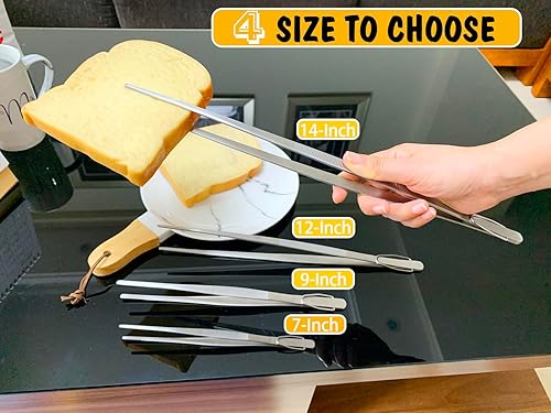 Miniatura 5 de JETKONG Pinzas para alimentos, puntas dentadas de precisión, pinzas de cocina profesionales, juego de 3 (7, 9, 12 pulgadas, plateado)