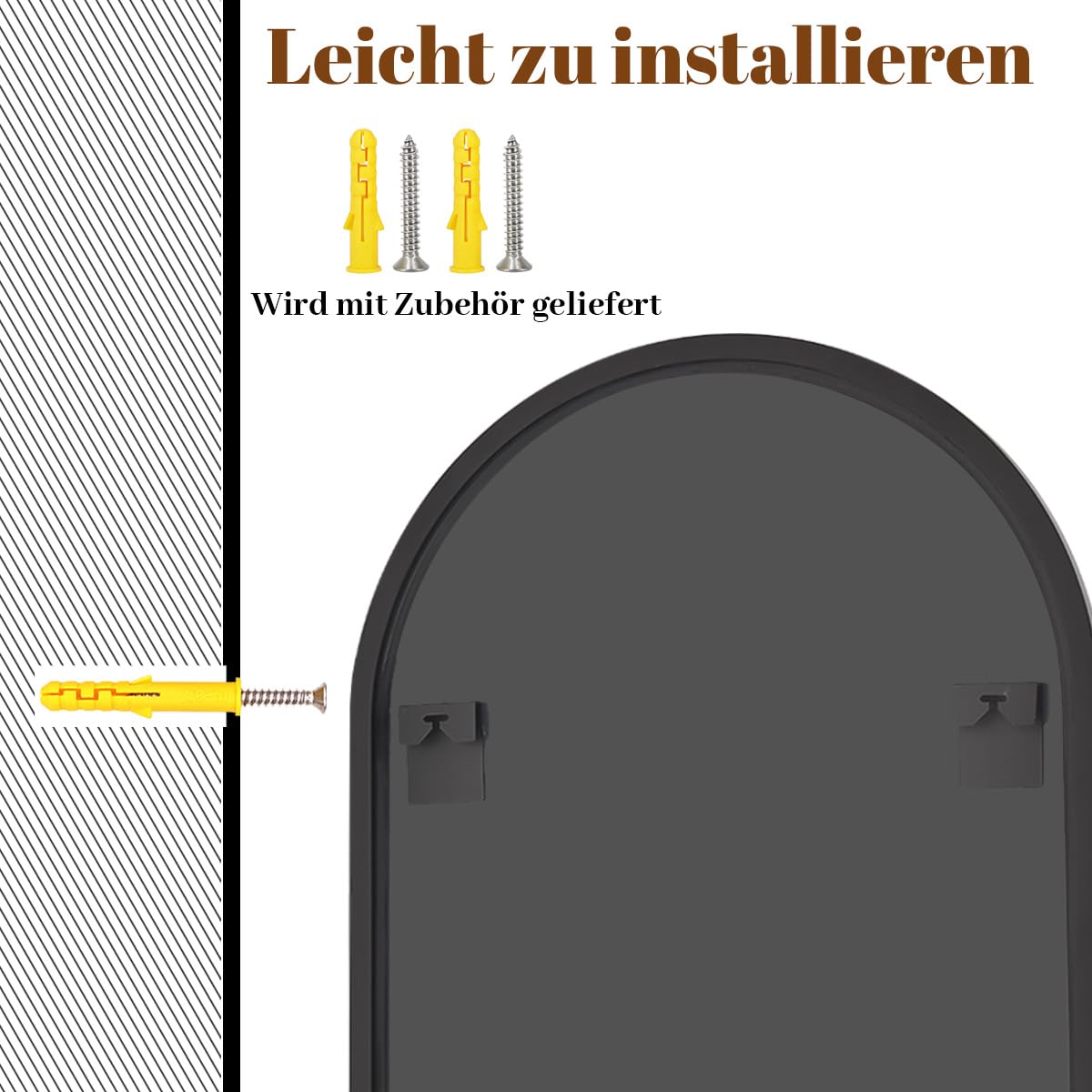 BEAUTYPEAK Bogen Wandspiegel mit Schwarz, 76x51 cm Bruchsichere Aluminiumlegierung Rahmen Badspiegel, Kann an die Wand Gelehnt oder Aufgehängt Werden, Standspiegel für Schlafzimmer, Bad und Toiletten