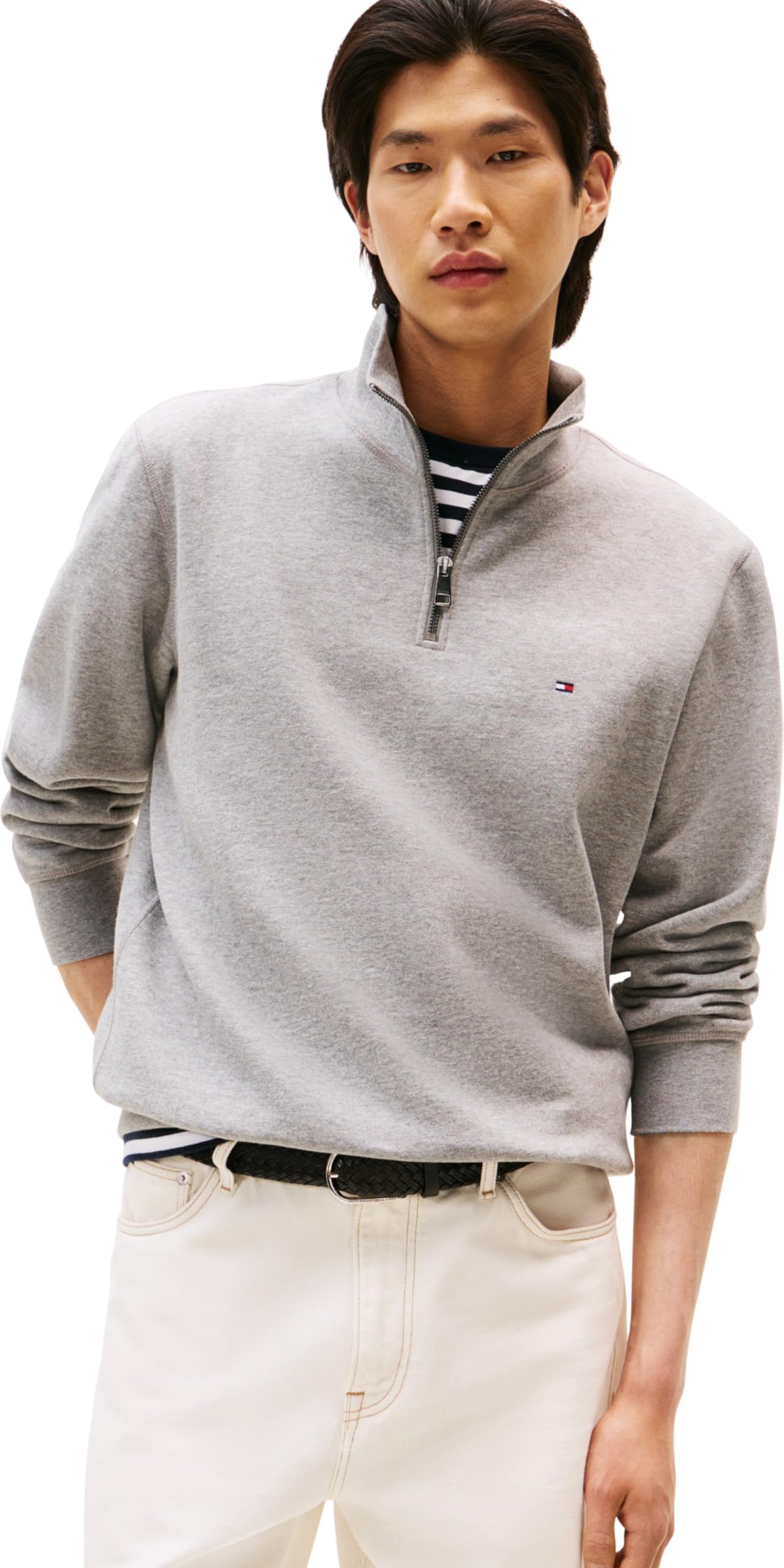 Tommy Hilfiger Herren Sweatshirt mit Reißverschluss Essential Fleece 1/4 Zip Mock-Rollkragen