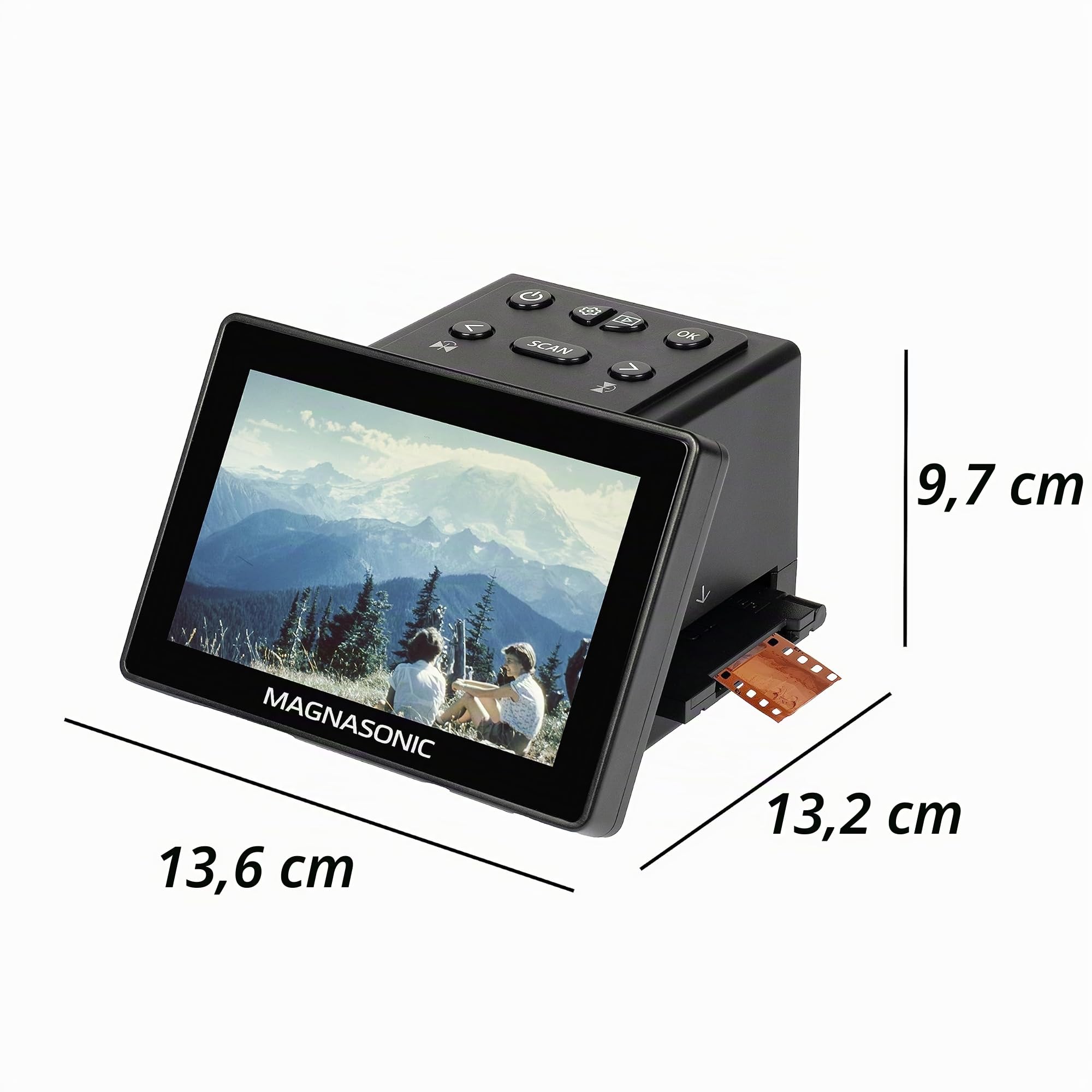 Magnasonic, scanner tutto in uno da 25MP con display da 5" e HDMI, converte pellicole 35mm/126/110/Super 8 e diapositive 135/126/110 in foto digitali, memoria integrata