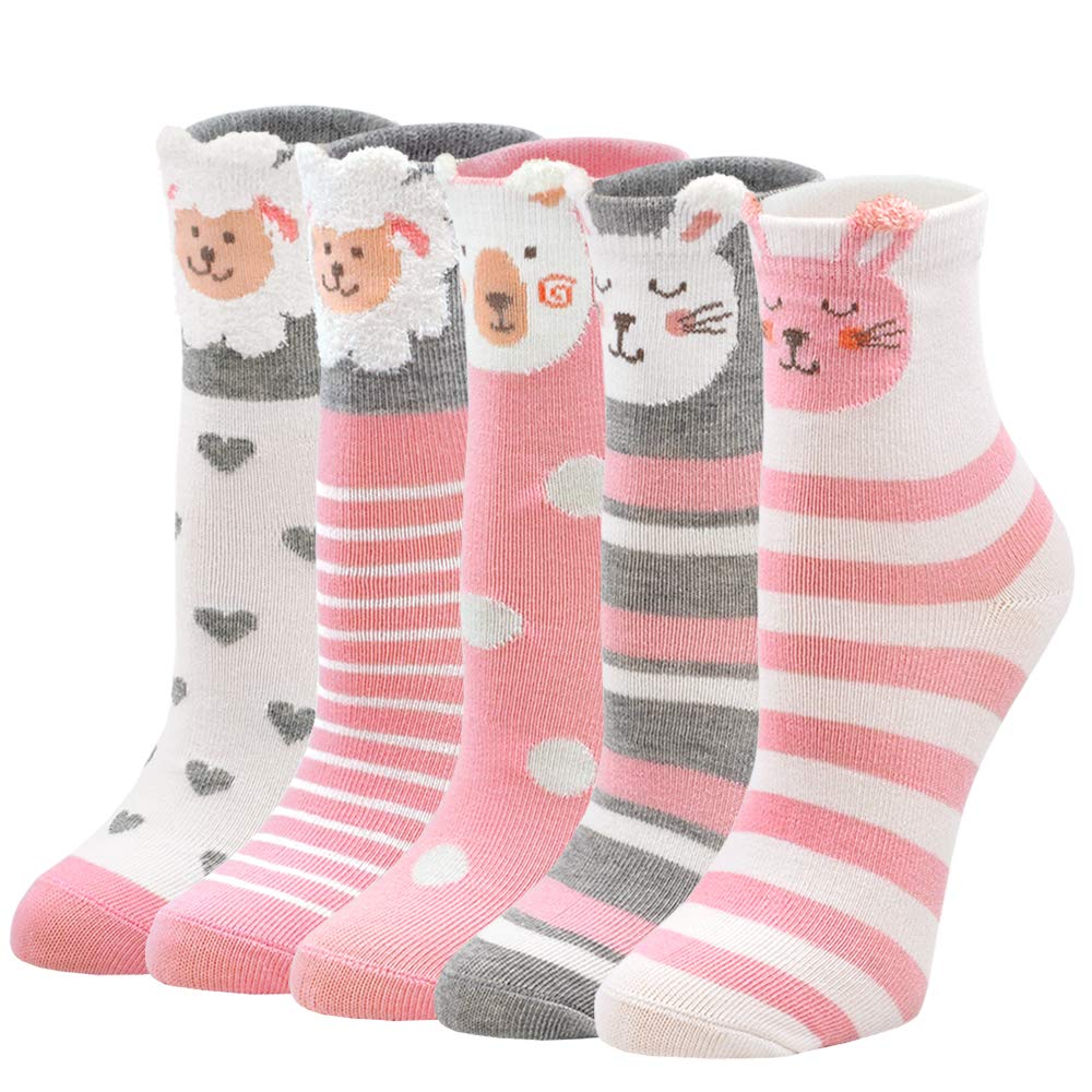 ZAKASA Mädchen Kindersocken Sneakersocken Baumwolle:Lustige Cartoon Nette Katze Hund Tier Gemustert Sportsocken Bunt Kleinkind Socken Größe 20-34, 2-11 Jahre alt 5 Paare