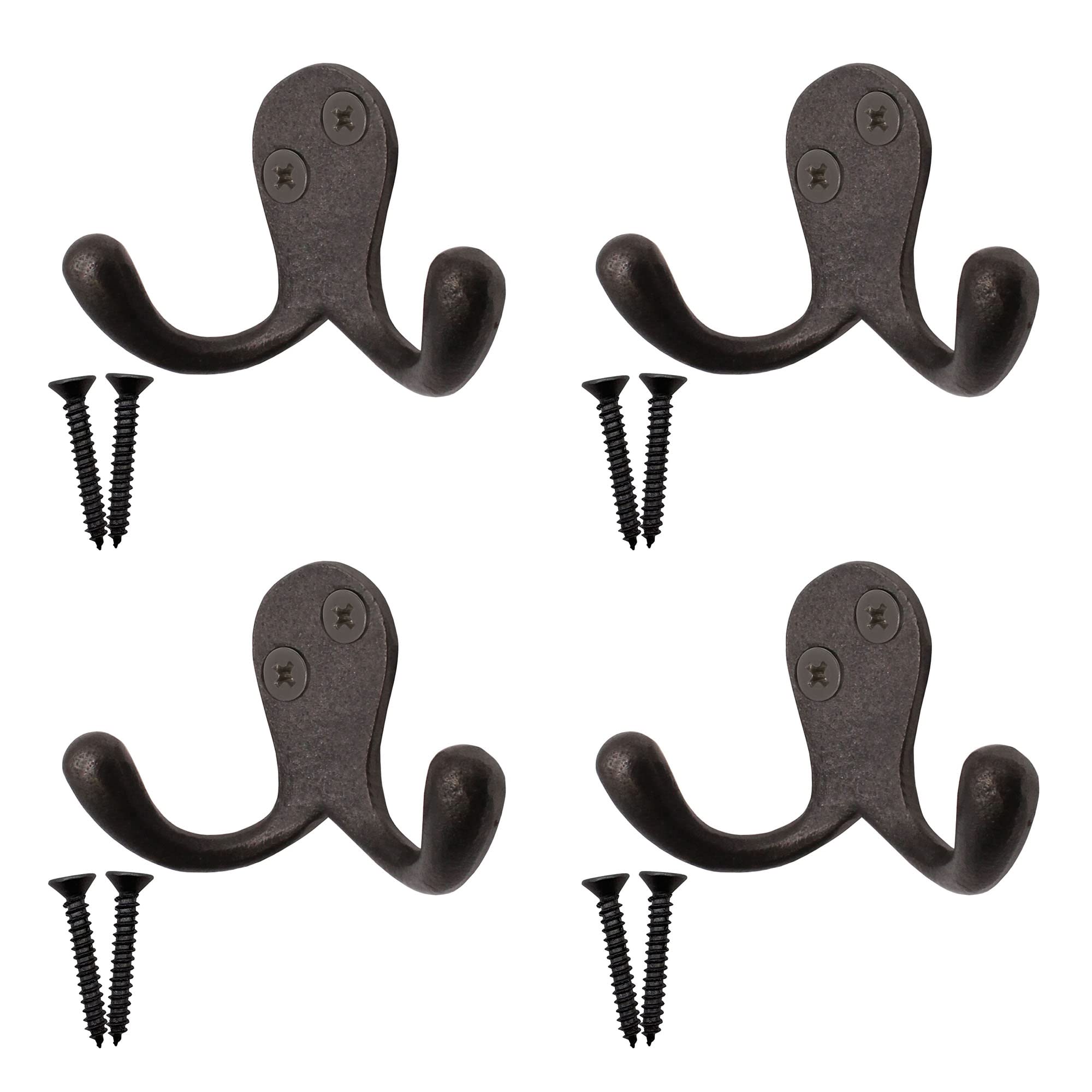 Eai Pewter / Polished Twin Robe Hook Cast Iron - 48Mm - Self Colour Laquered - Pack Of 4