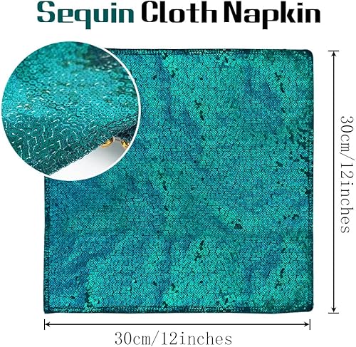 Miniatura 7 de Eternal Beauty Servilletas de tela de lentejuelas color verde azulado de 12 x 12 pulgadas, paquete de 12 para fiestas, bodas, decoración de cenas de